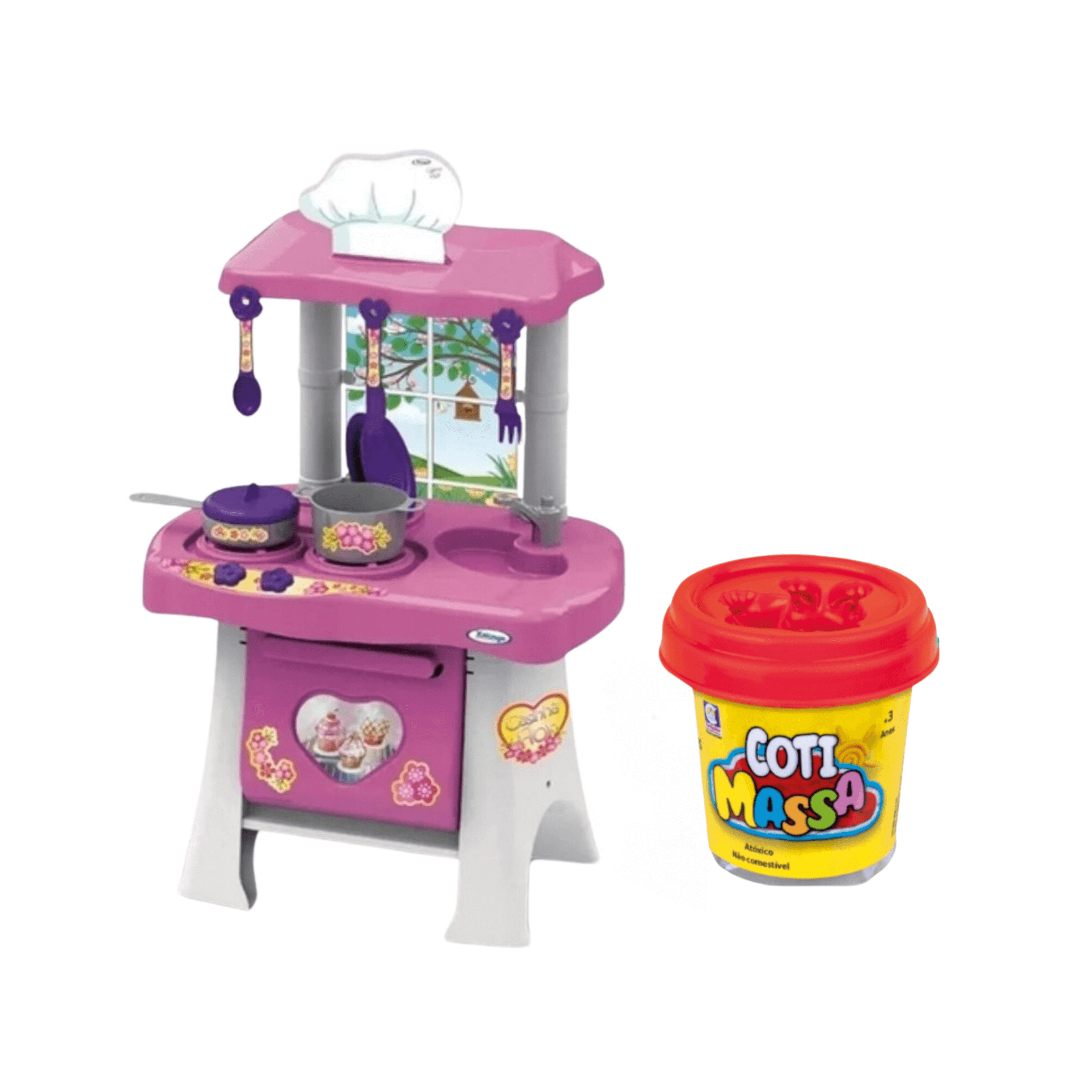 COMP Cozinha Infantil Pop Casinha C/ Utensílios + Brinde 1x Massinha Sortida Coti Tutti Frutti