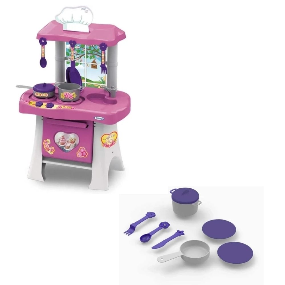 COMP Cozinha Infantil Pop Casinha C/ Utensílios + Brinde 1x Massinha Sortida Coti Tutti Frutti
