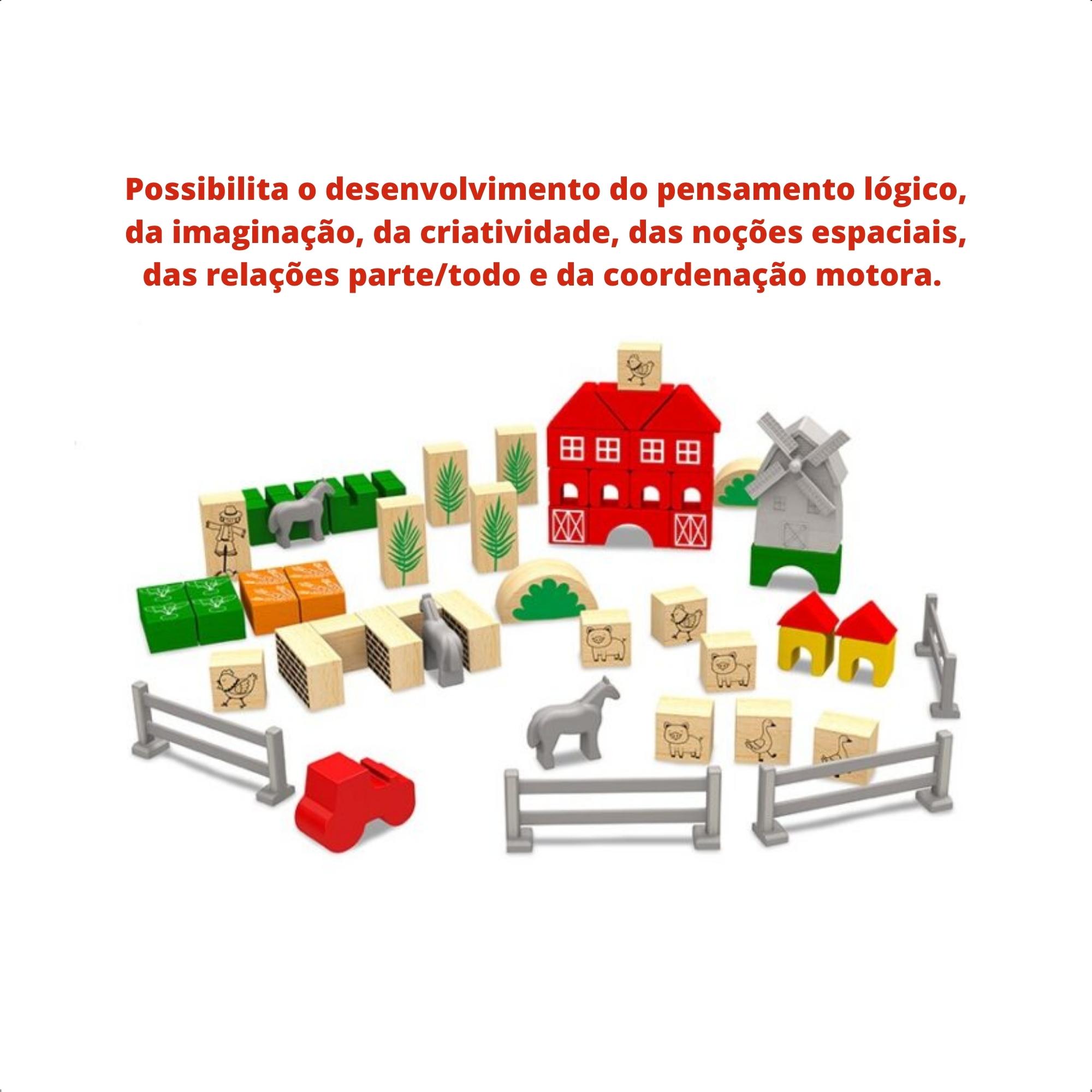COMP Brinquedo de Montar Engenheiro Fazenda 70 Pçs Madeira 3D Xalingo + Brinde Massinha Cotiplas