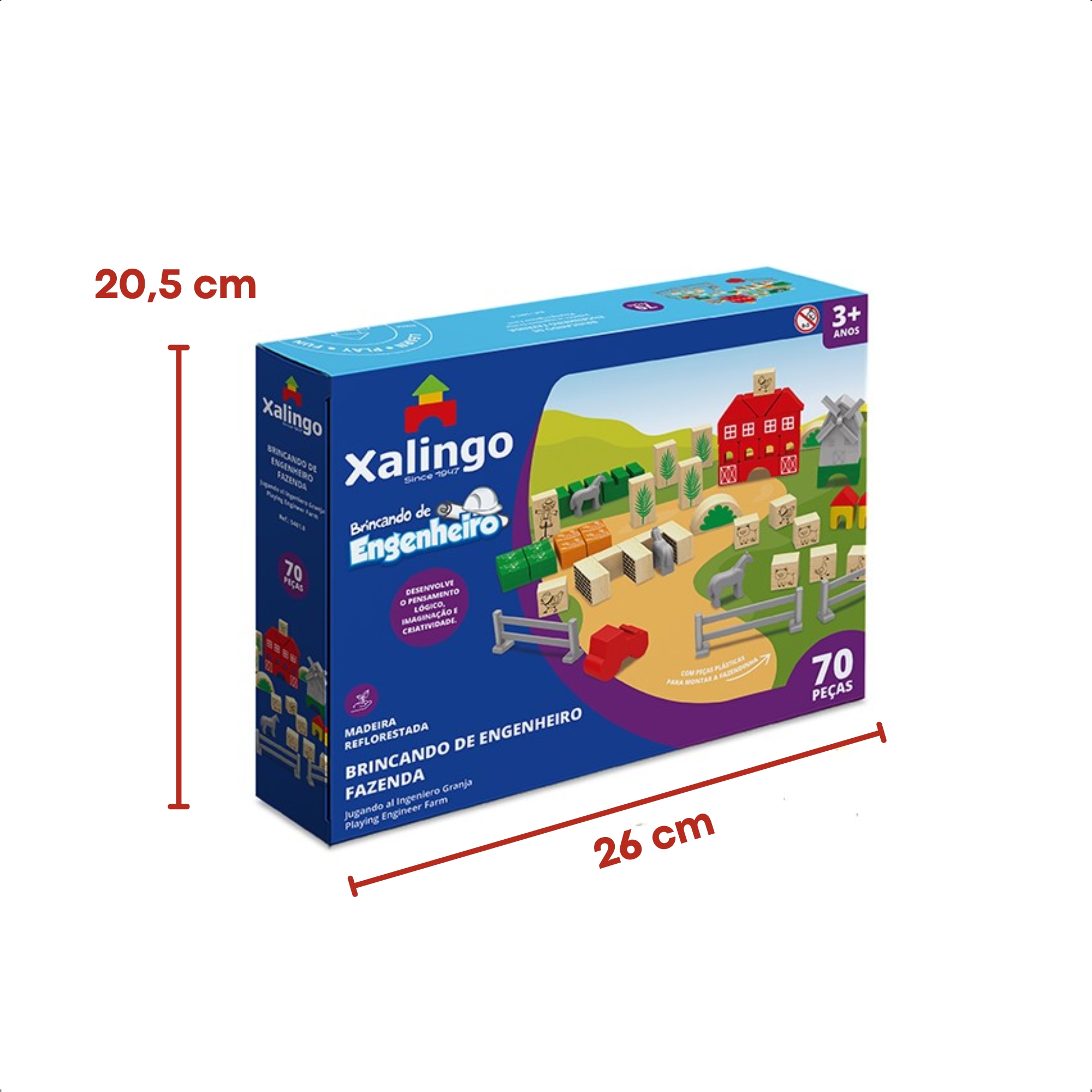 COMP Brinquedo de Montar Engenheiro Fazenda 70 Pçs Madeira 3D Xalingo + Brinde Massinha Cotiplas