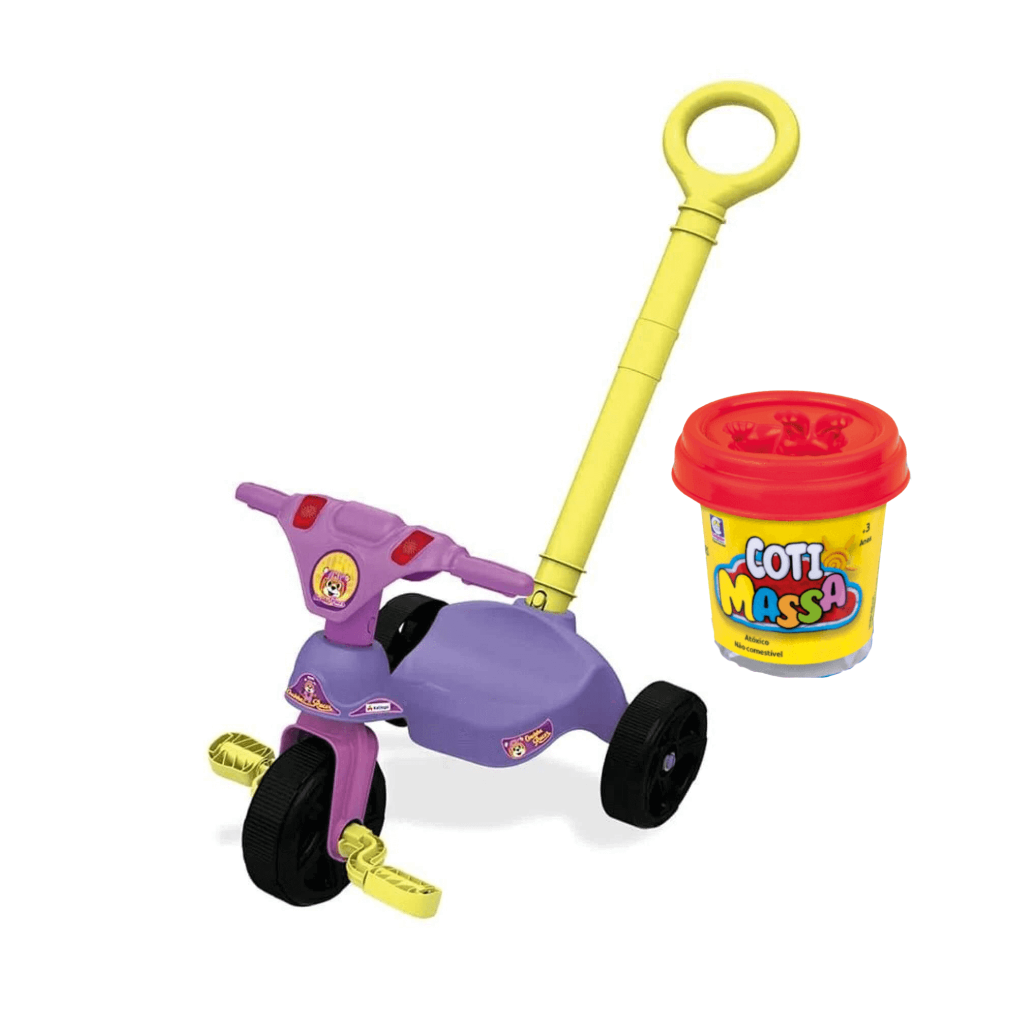 COMP Triciclo Infantil C/ Empurrador até 23kg Xalingo + Brinde 1x Massinha Cotiplas