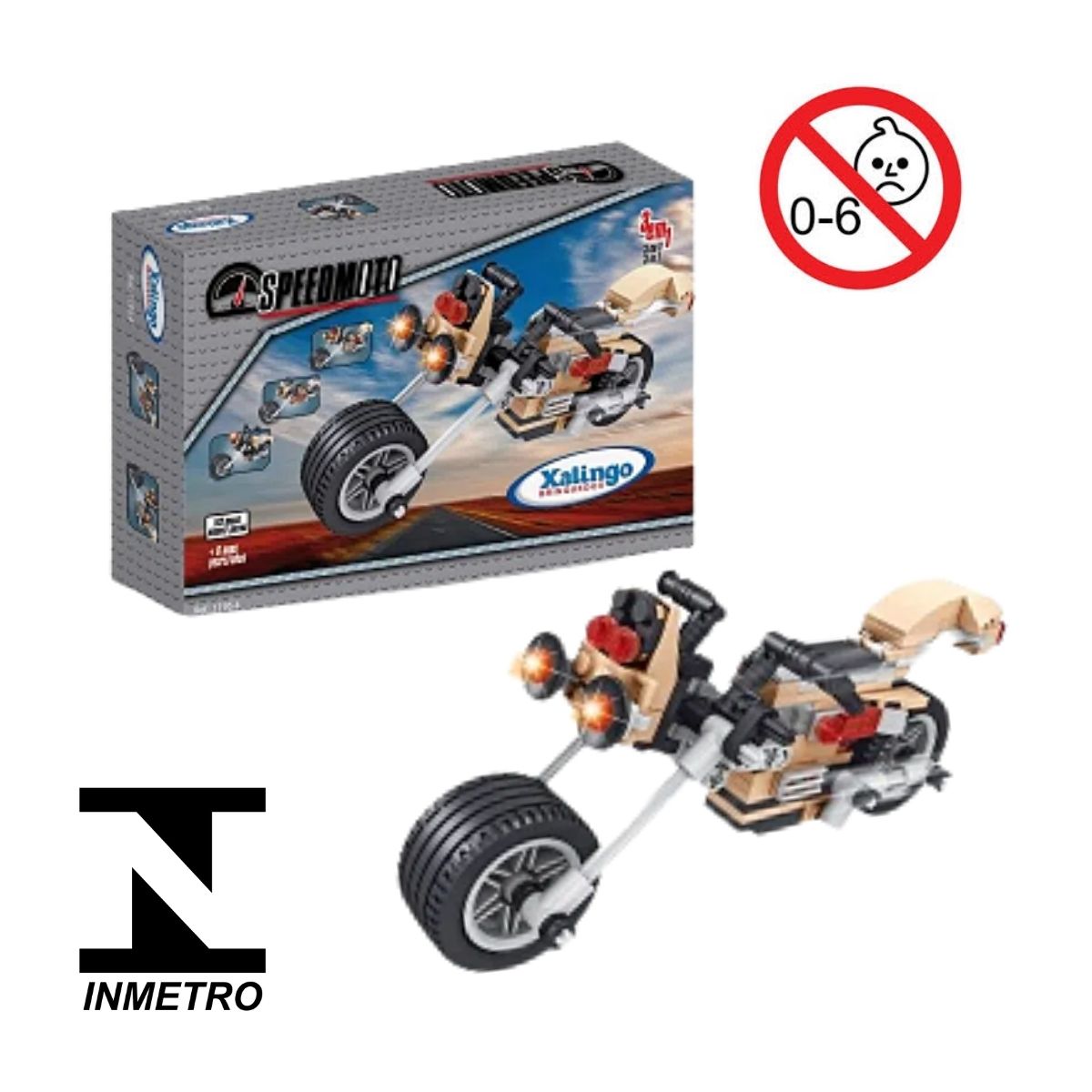 COMP Brinquedo de Encaixar Montar Speed Moto Xalingo 3 em 1 142 Peças + Brinde Massinha Cotiplas