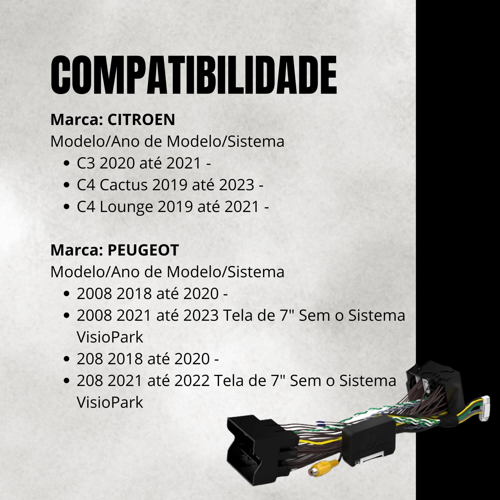 Interface Câmera de Ré C3,C4 Cactus,C4 Lounge, Peugeot 2008, 208 Faaftech FT-RC-PC - 7898689731000
