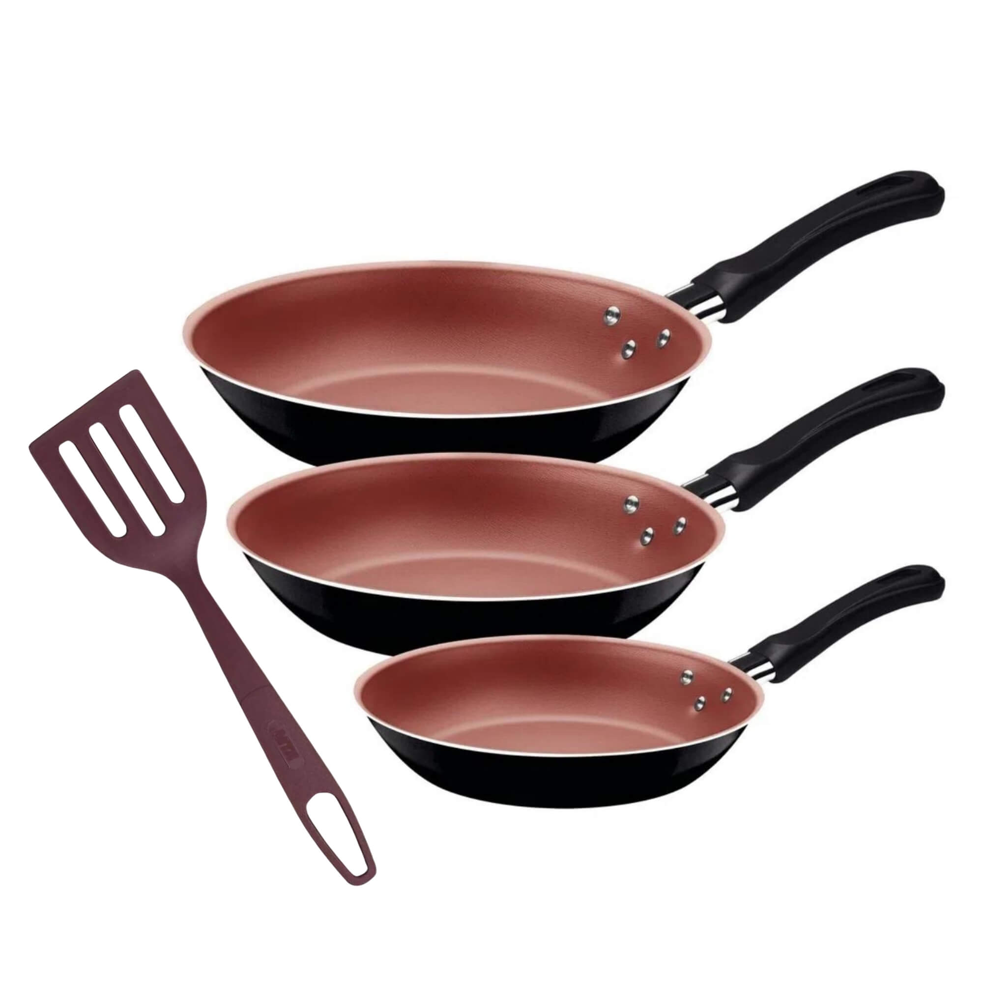 COMP Kit Jogo de Frigideiras Caribe 3 Peças Antiaderente Tramontina + Espátula de Nylon MTA