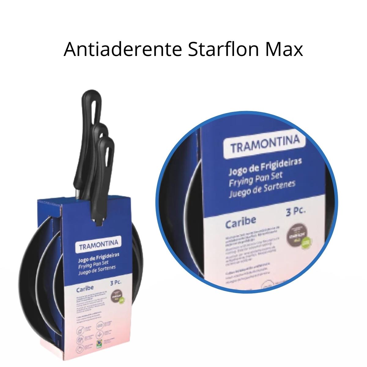 COMP Kit Jogo Frigideiras Caribe 3 Pc Antiaderente Starflon Max Tramontina + Espátula de Nylon MTA
