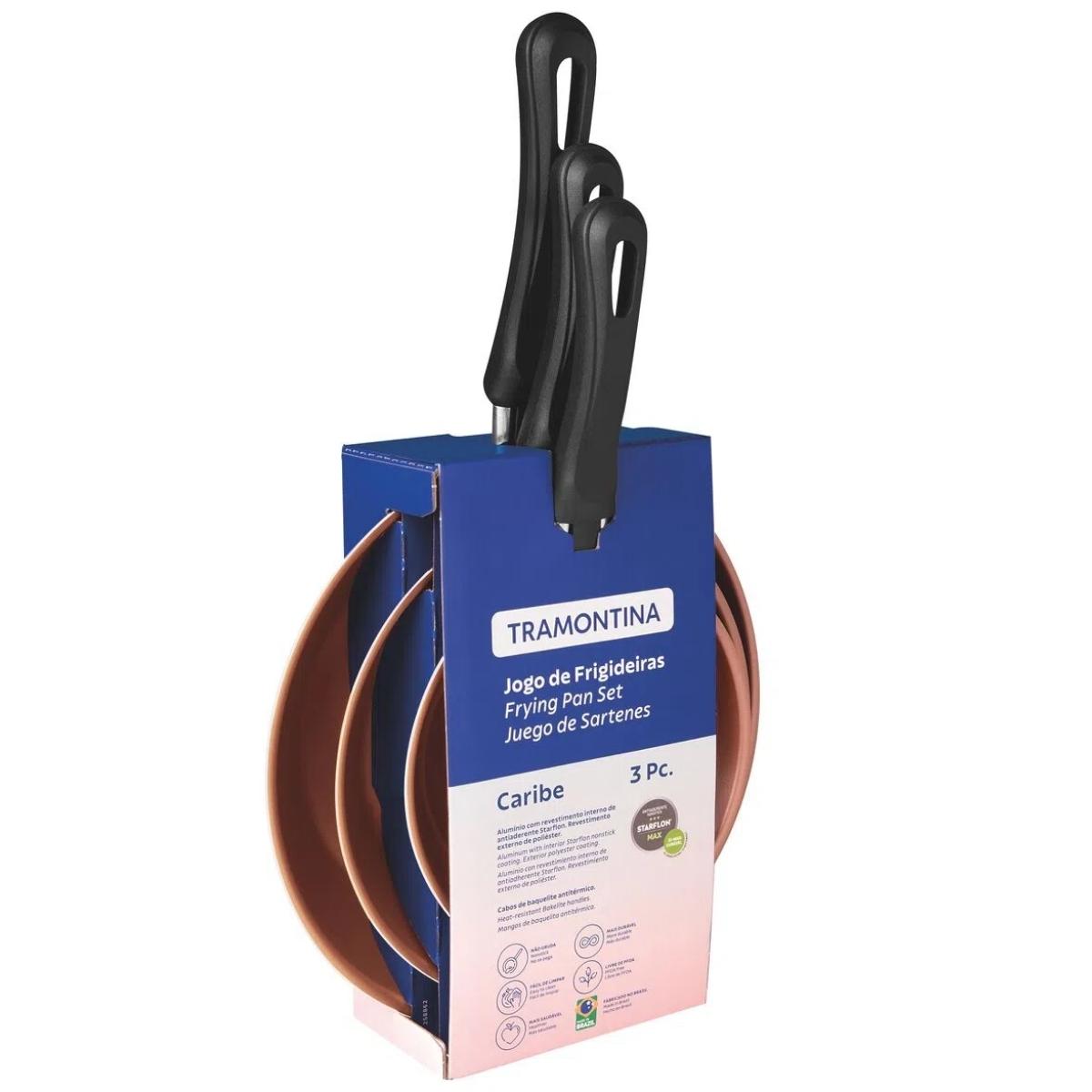 COMP Kit 3 Peças Frigideiras Caribe Antiaderente Starflon Max Tramontina + Espátula de Nylon MTA
