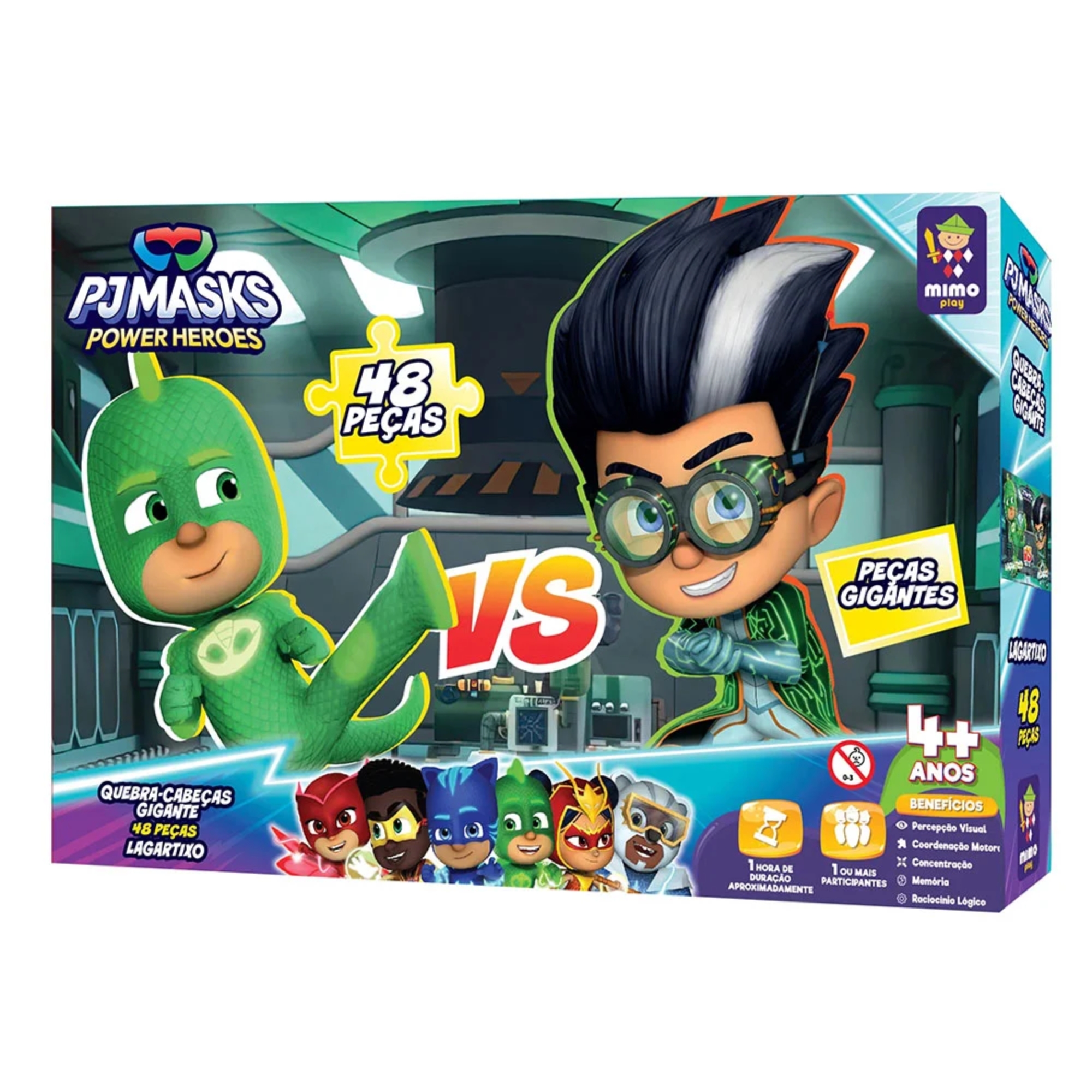VAR Quebra-cabeca Infantil 48 Peças Gigante PJ Masks Mimo Toys Personagem:Lagartixo