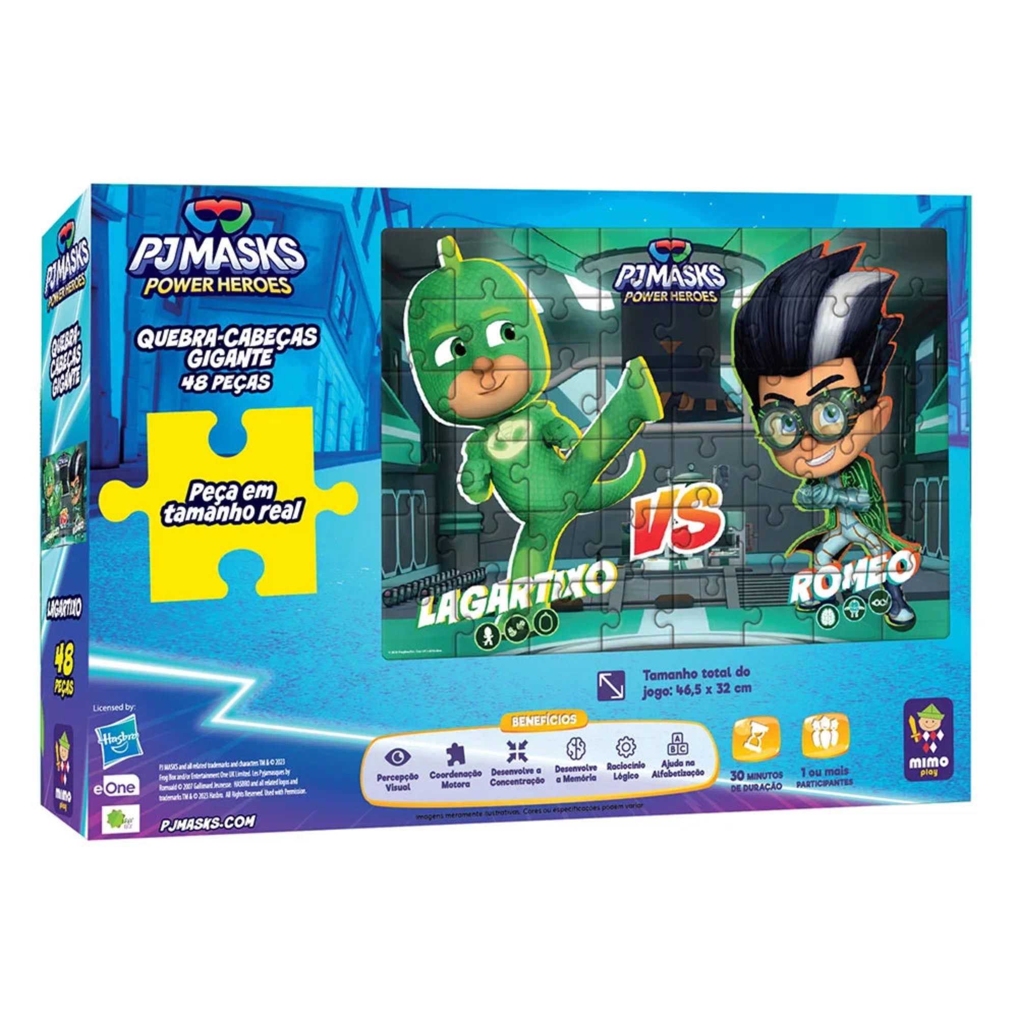 VAR Quebra-cabeca Infantil 48 Peças Gigante PJ Masks Mimo Toys Personagem:Lagartixo