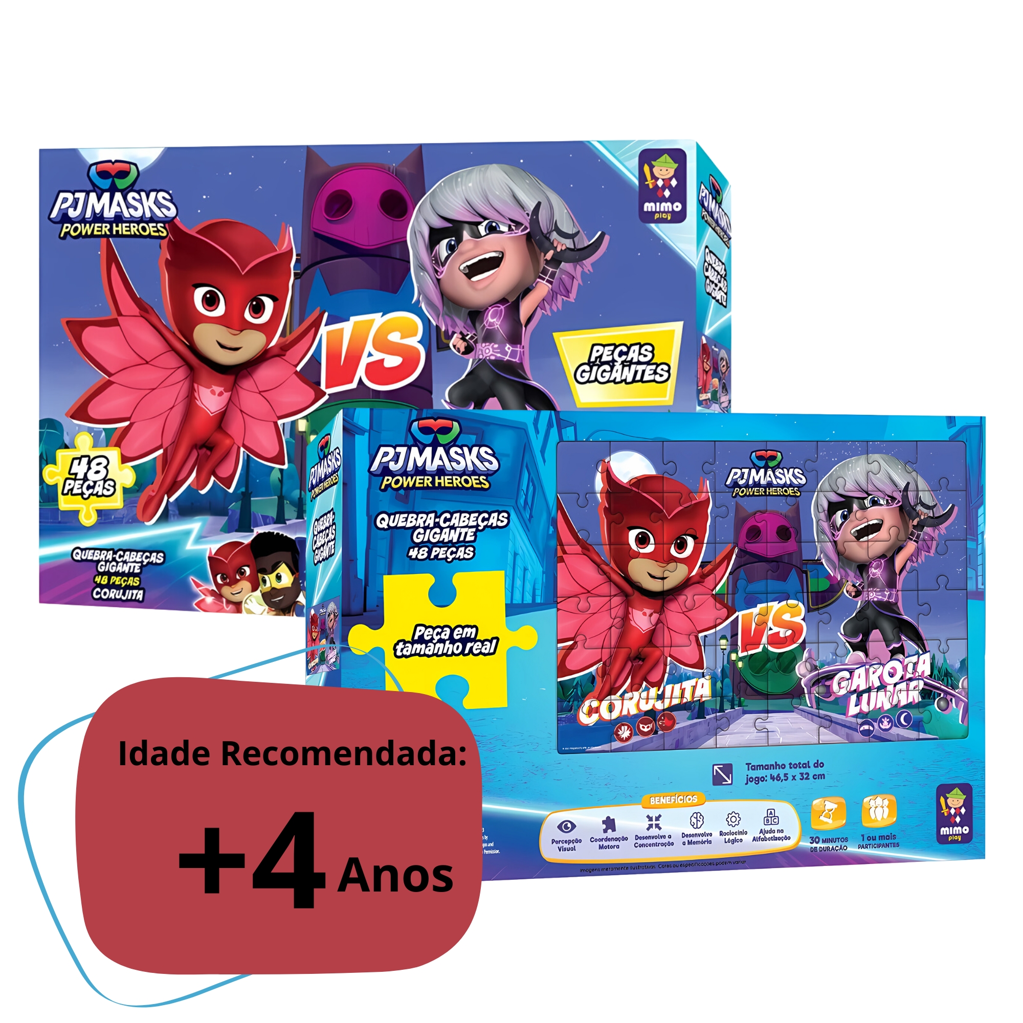 VAR Quebra-cabeca Infantil 48 Peças Gigante PJ Masks Mimo Toys Personagem:Corujita