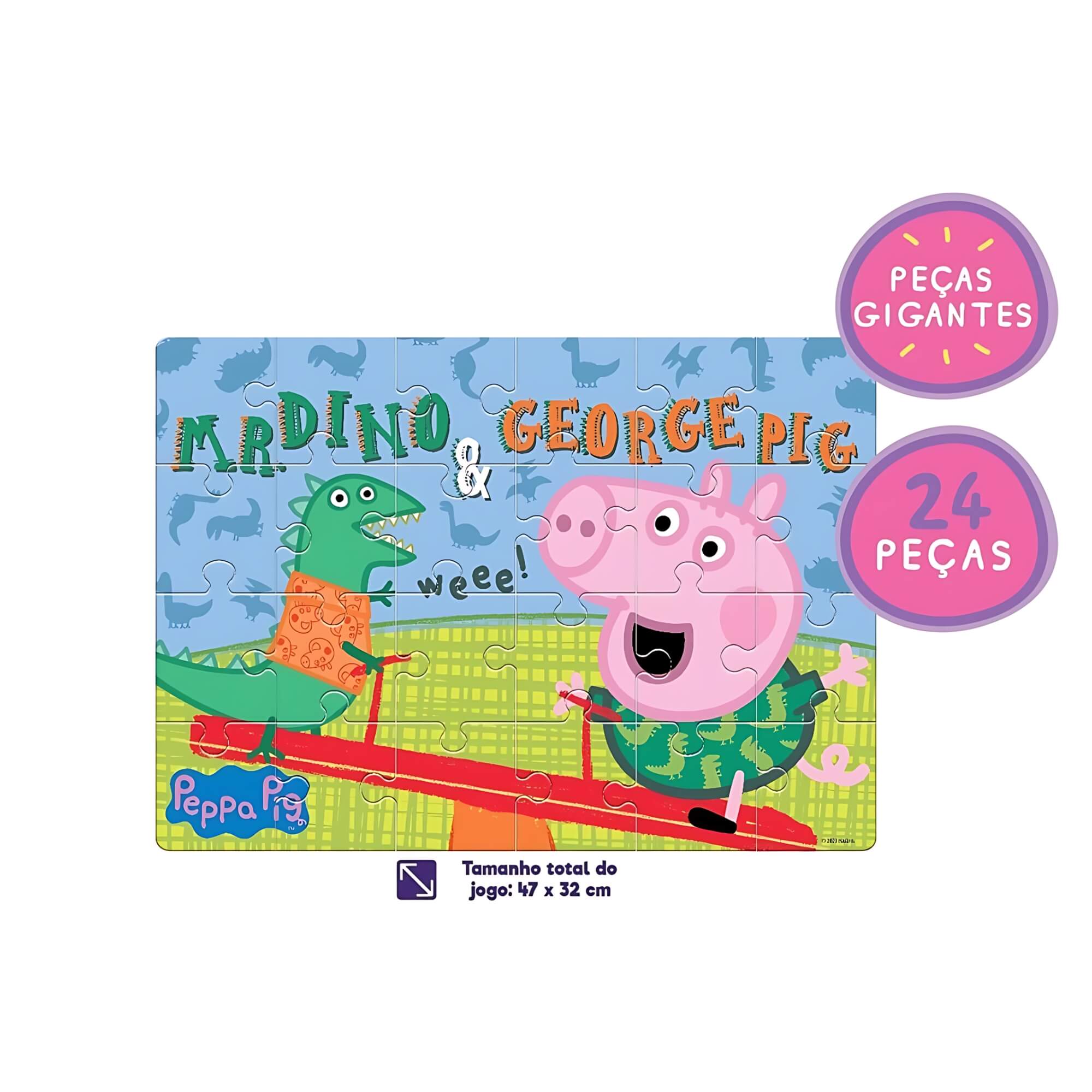 VAR Peppa Pig 1x Quebra-Cabeça Infantil Gigante 24 Peças George - Mimo Toys Tema:George no Parque