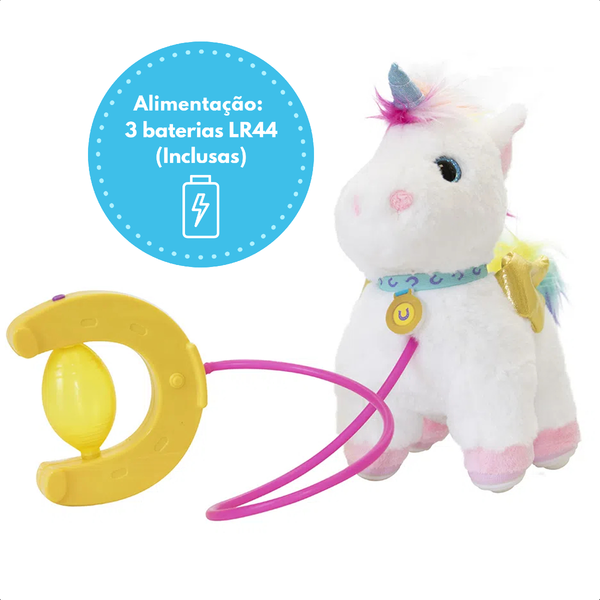 VAR Brinquedo Pelúcia Interativo C/Coleira Walking Petz C/ Sons e Movimentos - MultiKids Unicórnio