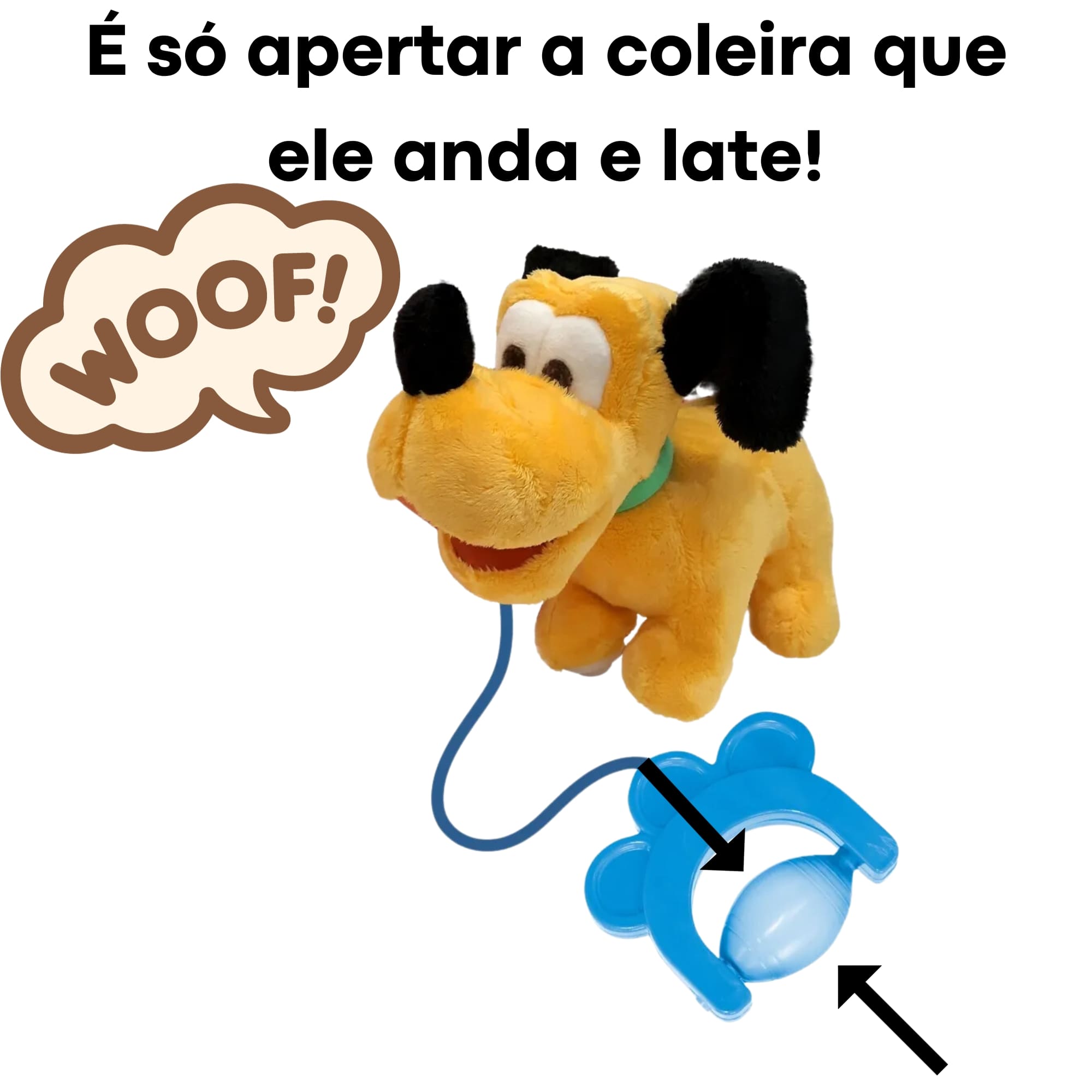 VAR Brinquedo Pelúcia Interativo C/Coleira Walking Petz C/ Sons e Movimentos - MultiKids Pluto