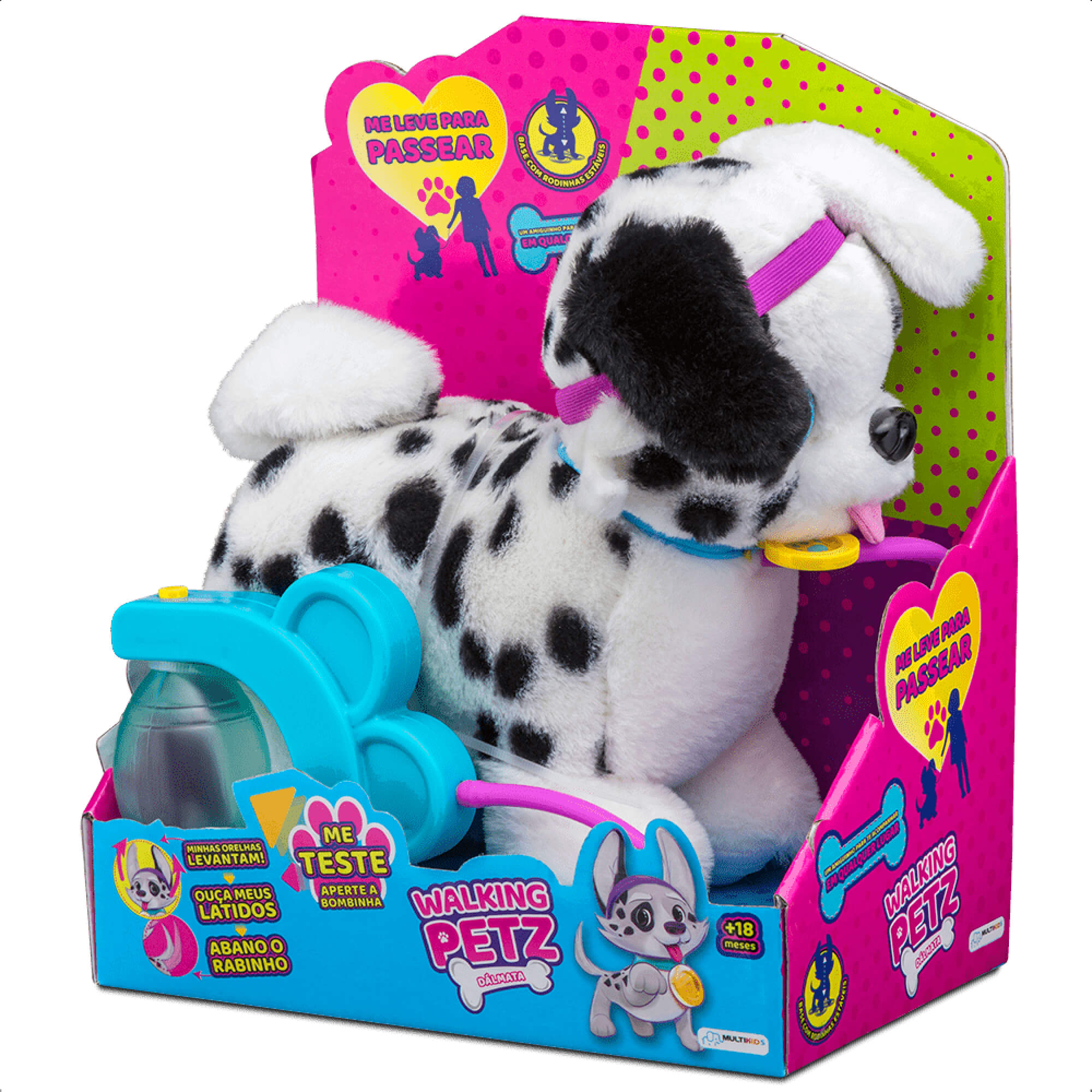 VAR Brinquedo Pelúcia Interativo C/Coleira Walking Petz C/ Sons e Movimentos - MultiKids Dalmata