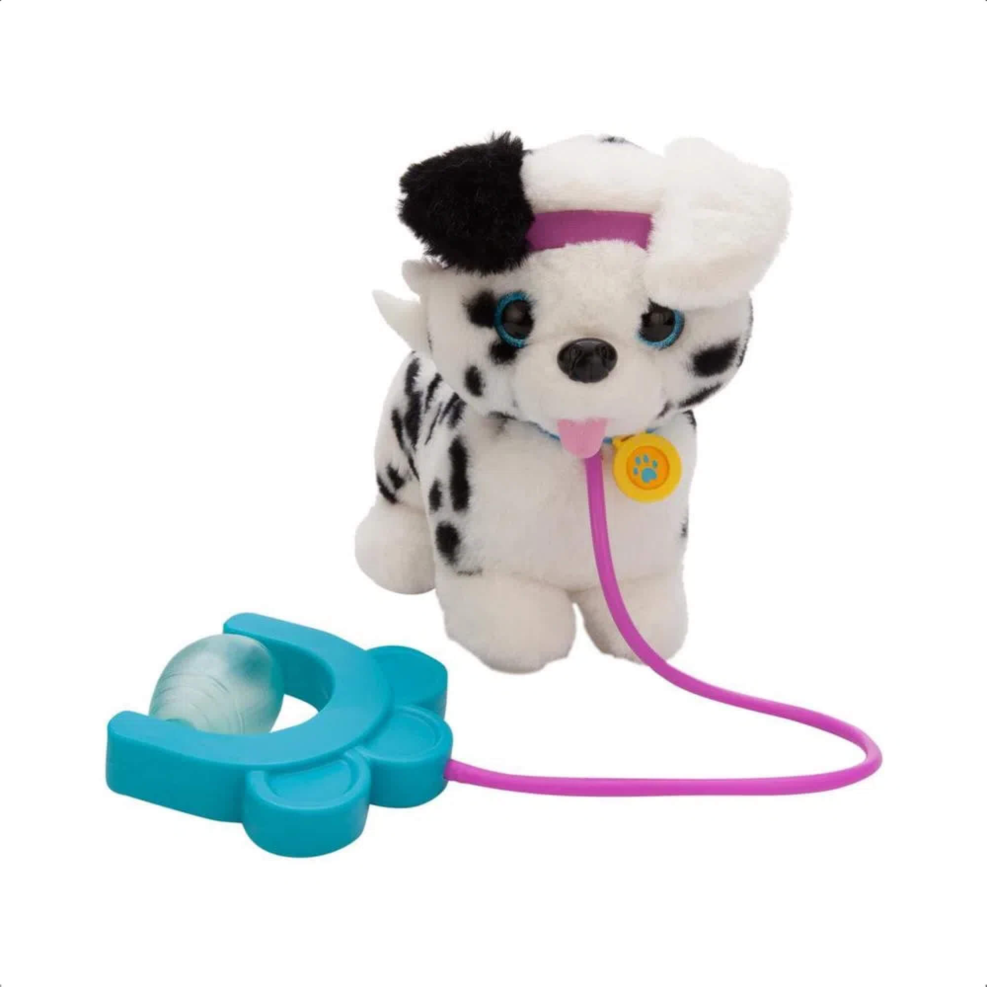 VAR Brinquedo Pelúcia Interativo C/Coleira Walking Petz C/ Sons e Movimentos - MultiKids Dalmata