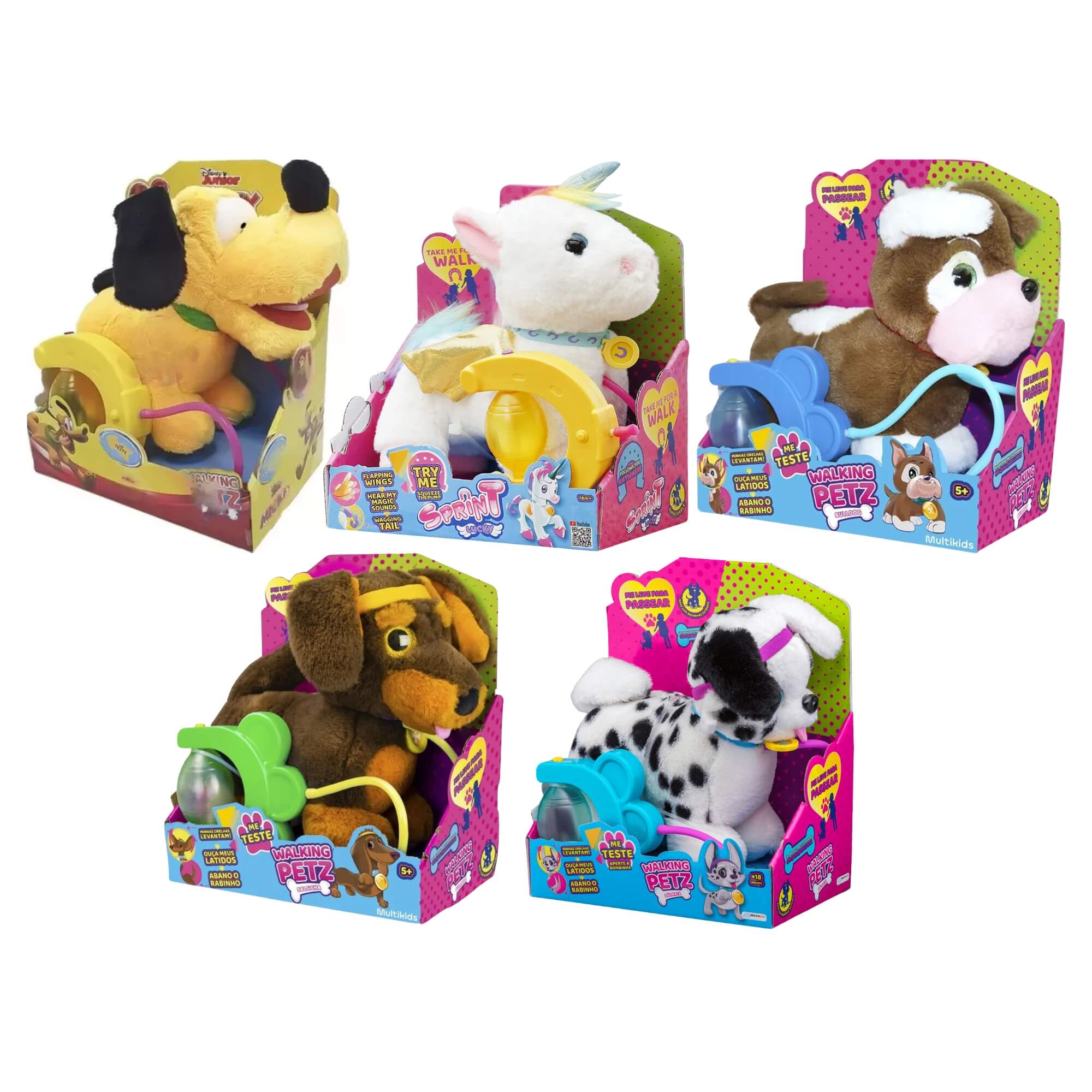 VAR Brinquedo Pelúcia Interativo C/Coleira Walking Petz C/ Sons e Movimentos - MultiKids