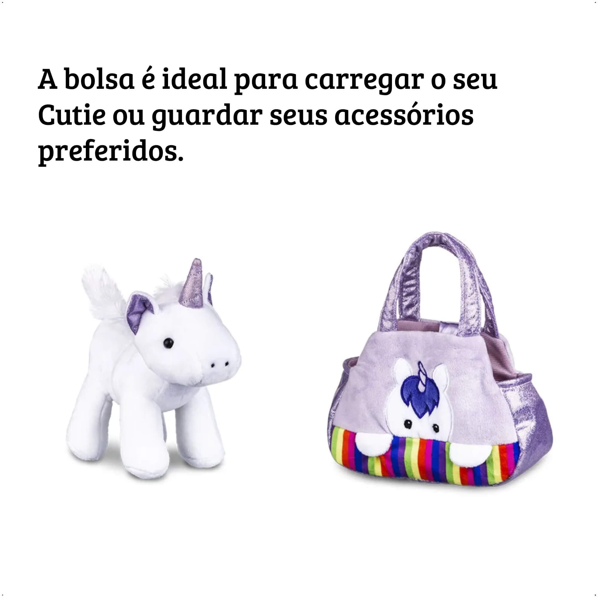 VAR Brinquedo Pelúcia 1x Bolsa Cutie Handbags C/ Bichinho - Multikids Modelo:Unicórnio