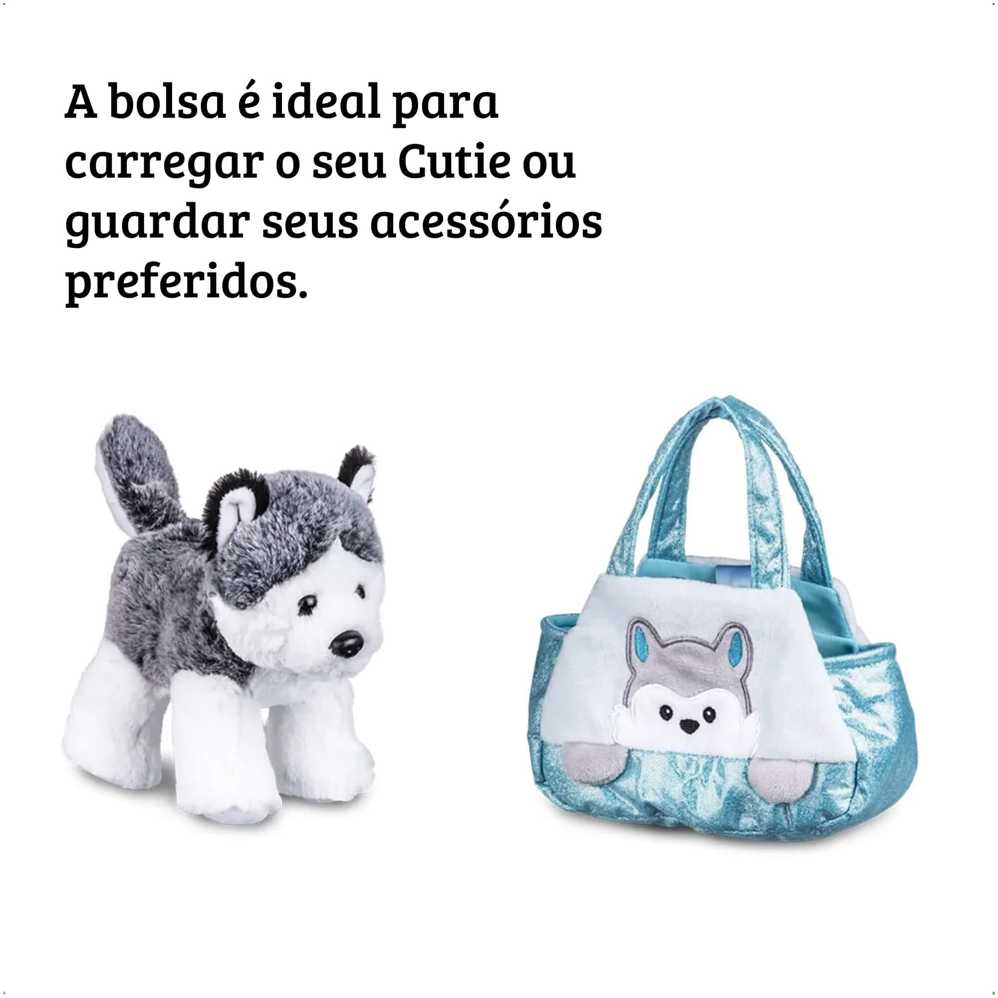 VAR Brinquedo Pelúcia 1x Bolsa Cutie Handbags C/ Bichinho - Multikids Modelo:Husky