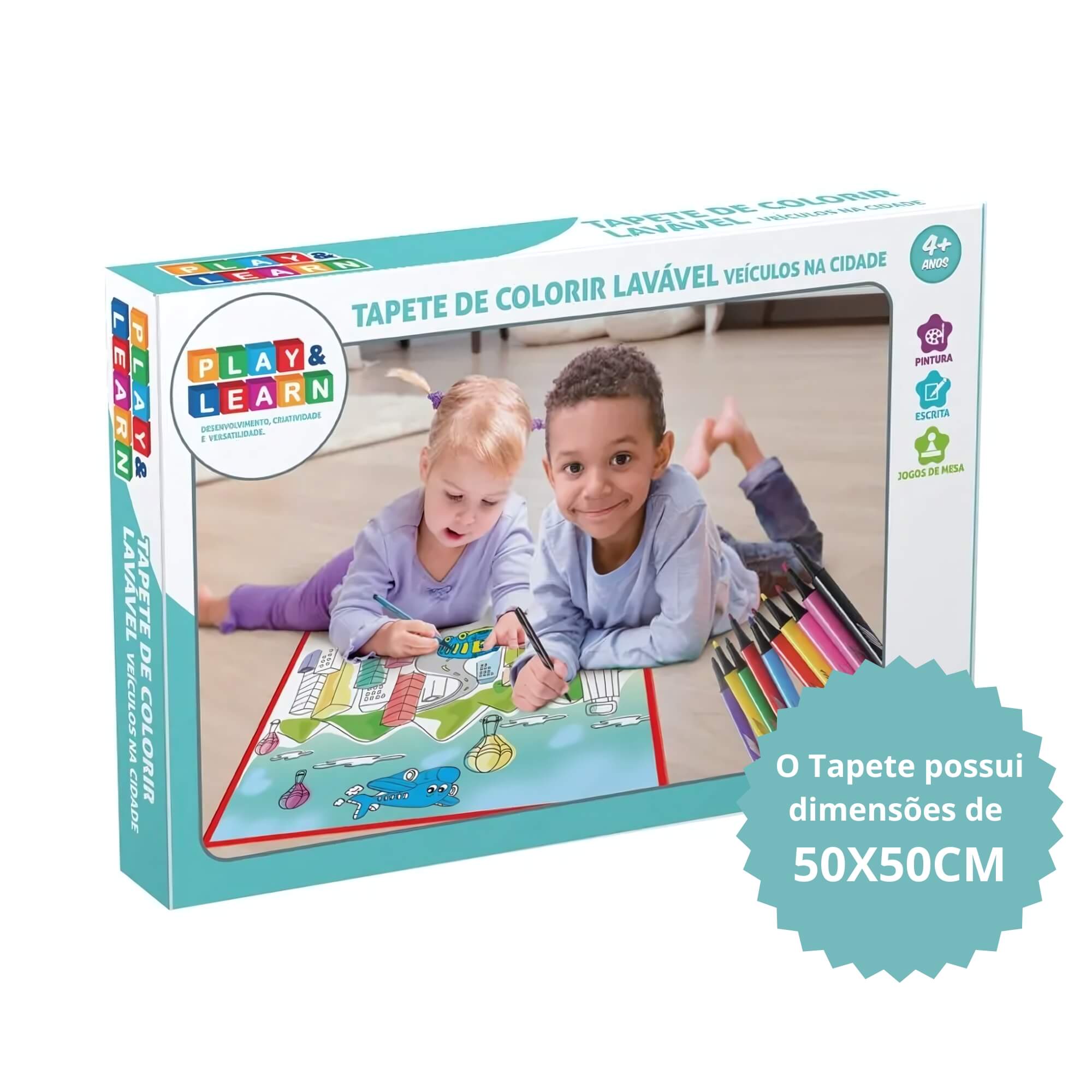Tapete Lavável Infantil Play & Learn Veículos na Cidade 50x50cm Multikids - BR1744