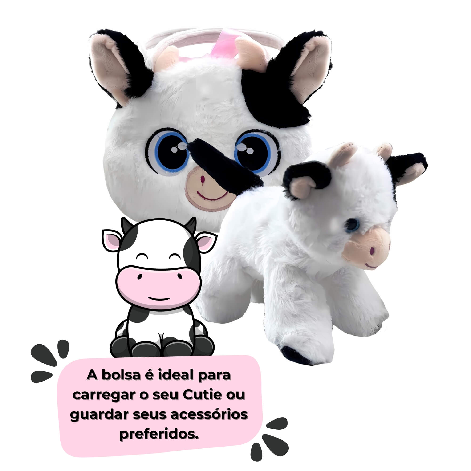Brinquedo Pelúcia Bolsa Cutie Handbags Vaquinha Deluxe Multikids - BR2226