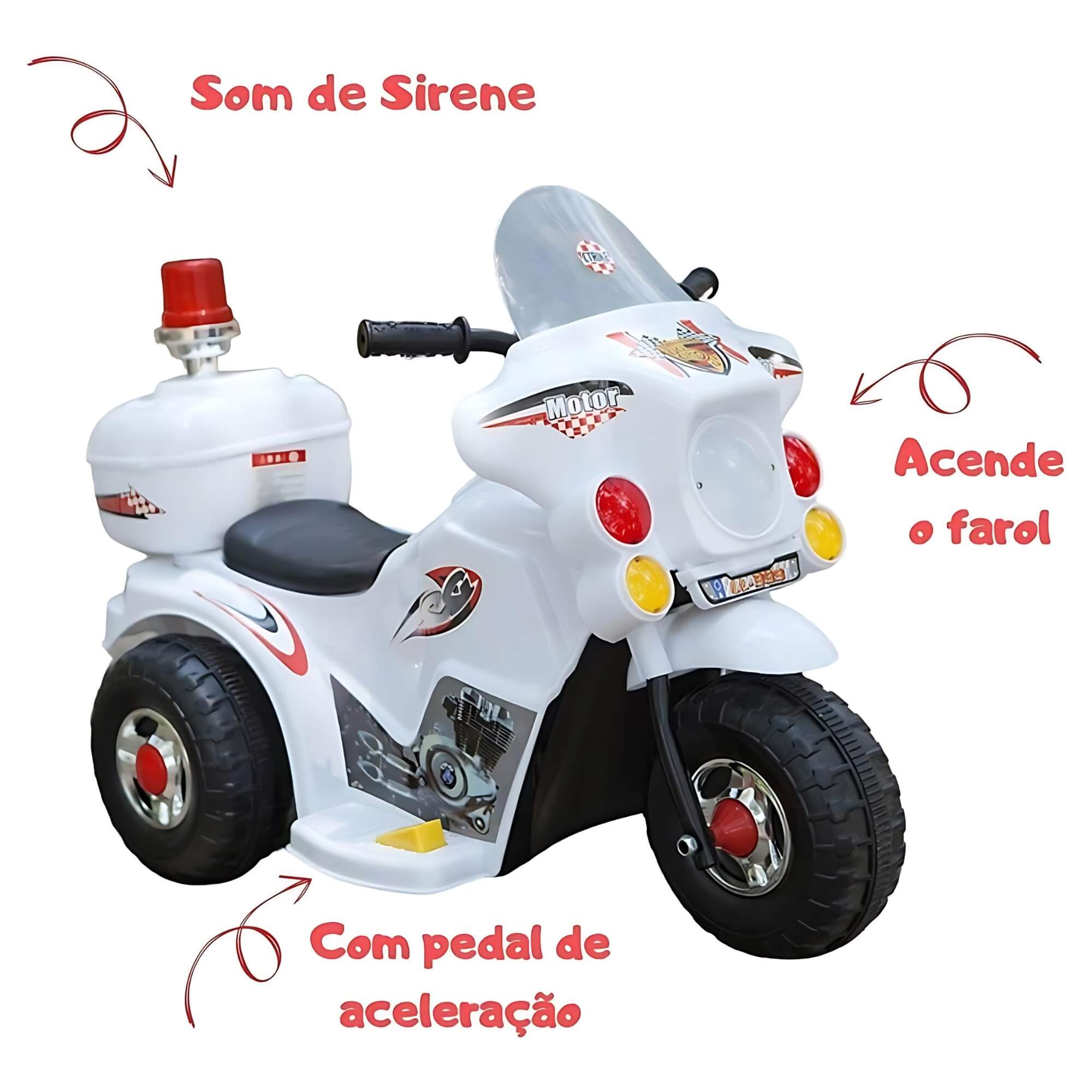 Mini Moto Elétrica Infantil 6V até 30kg com Baú Branco Zippy Toys - 9023