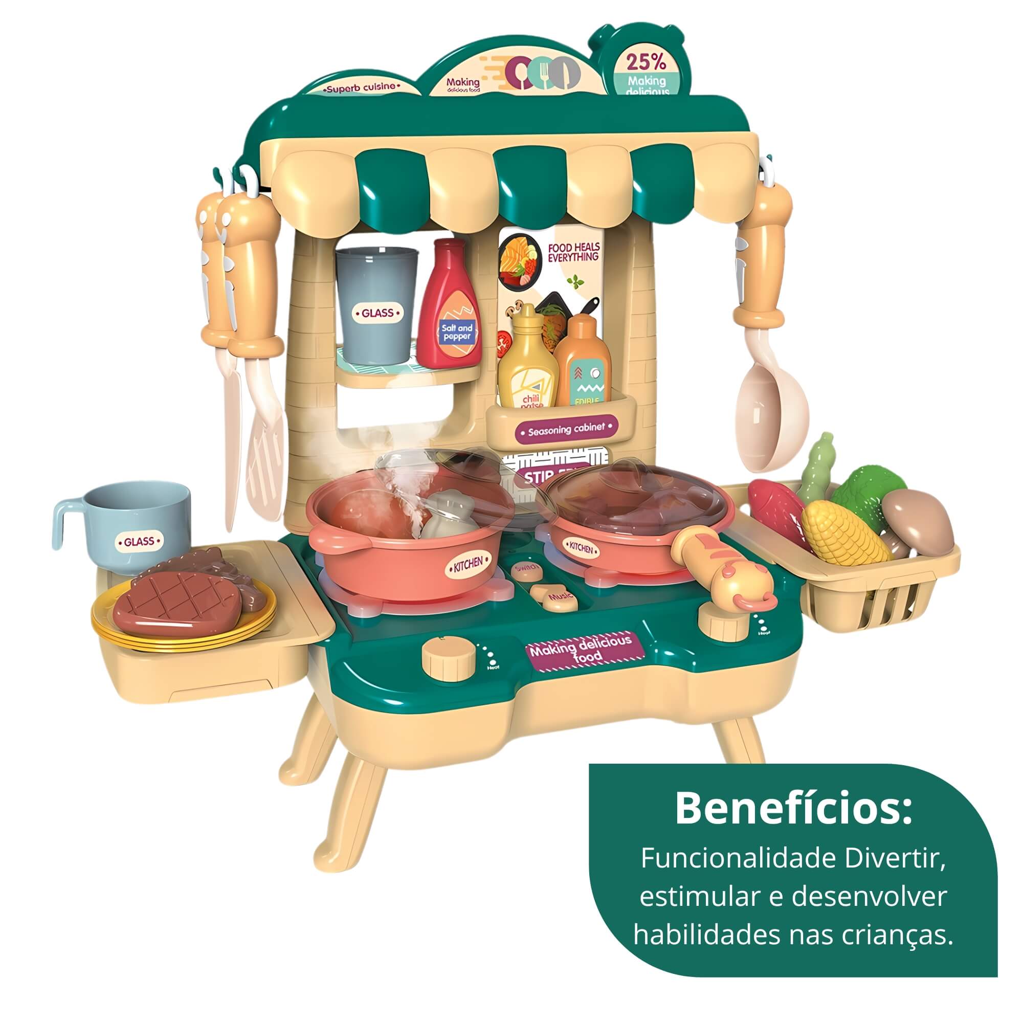 Brinquedo Infantil Mini Cozinha 34 Peças Verde Casa Encantada Zippy Toys - 9283