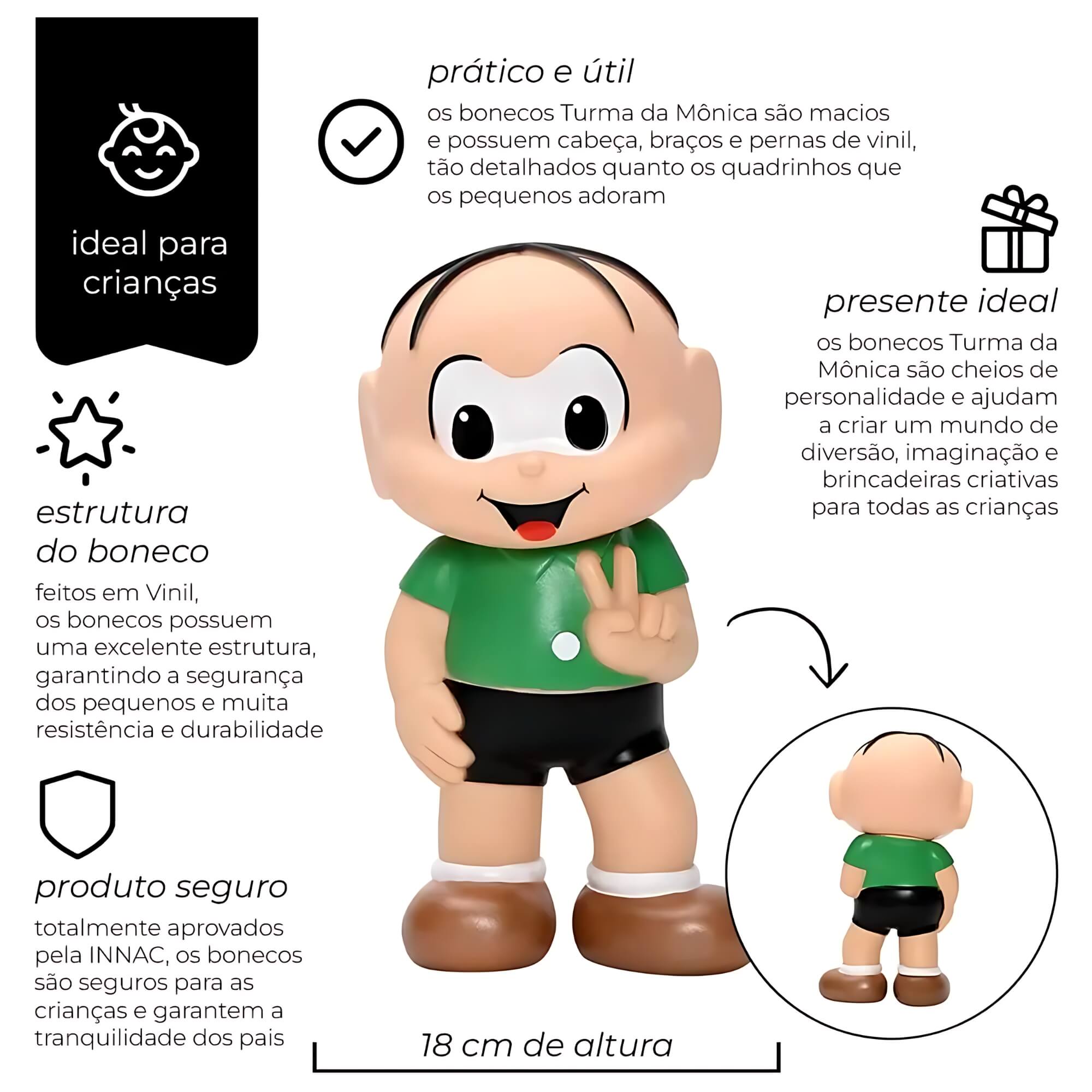 Brinquedo Infantil Boneco de Vinil Cebolinha 18cm Turma da Mônica Zippy Toys - 7323