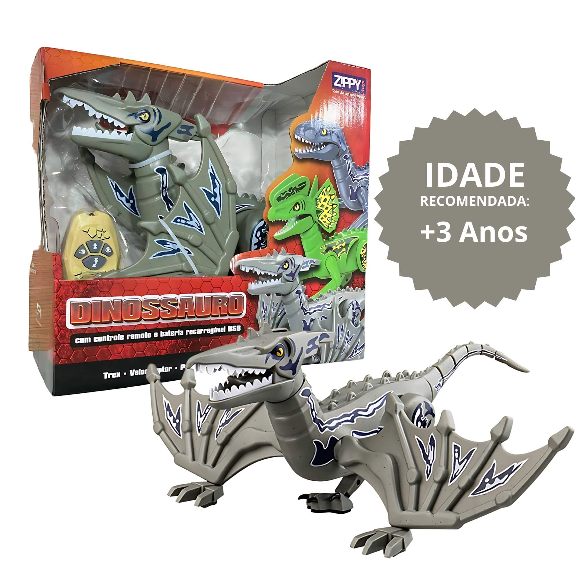 Brinquedo Infantil Dinossauro Pterossauro Veloci com Bateria USB e Controle Zippy Toys - 9230