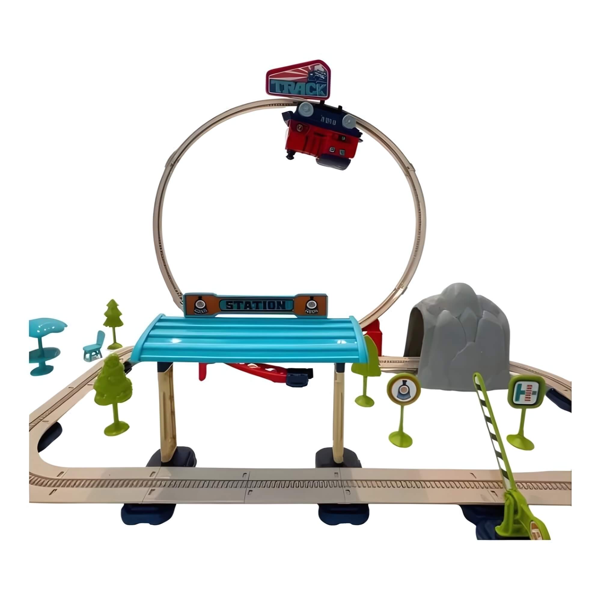 Brinquedo Infantil Pista Estação de Trem com Looping 65 Peças e Acessórios Zippy Toys - 9176