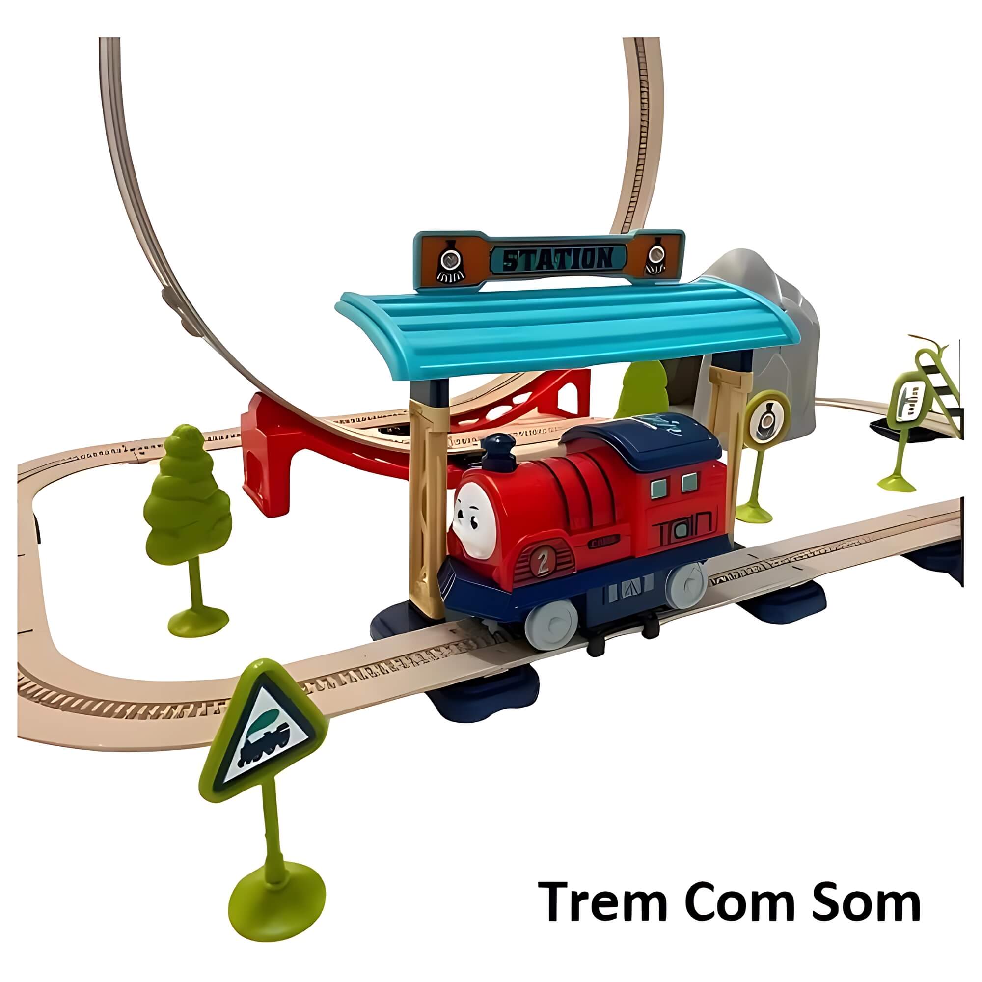 Brinquedo Infantil Pista Estação de Trem com Looping 65 Peças e Acessórios Zippy Toys - 9176