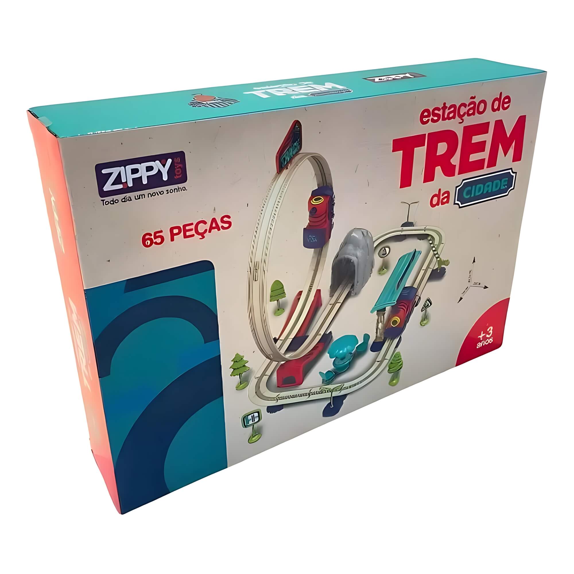 Brinquedo Infantil Pista Estação de Trem com Looping 65 Peças e Acessórios Zippy Toys - 9176