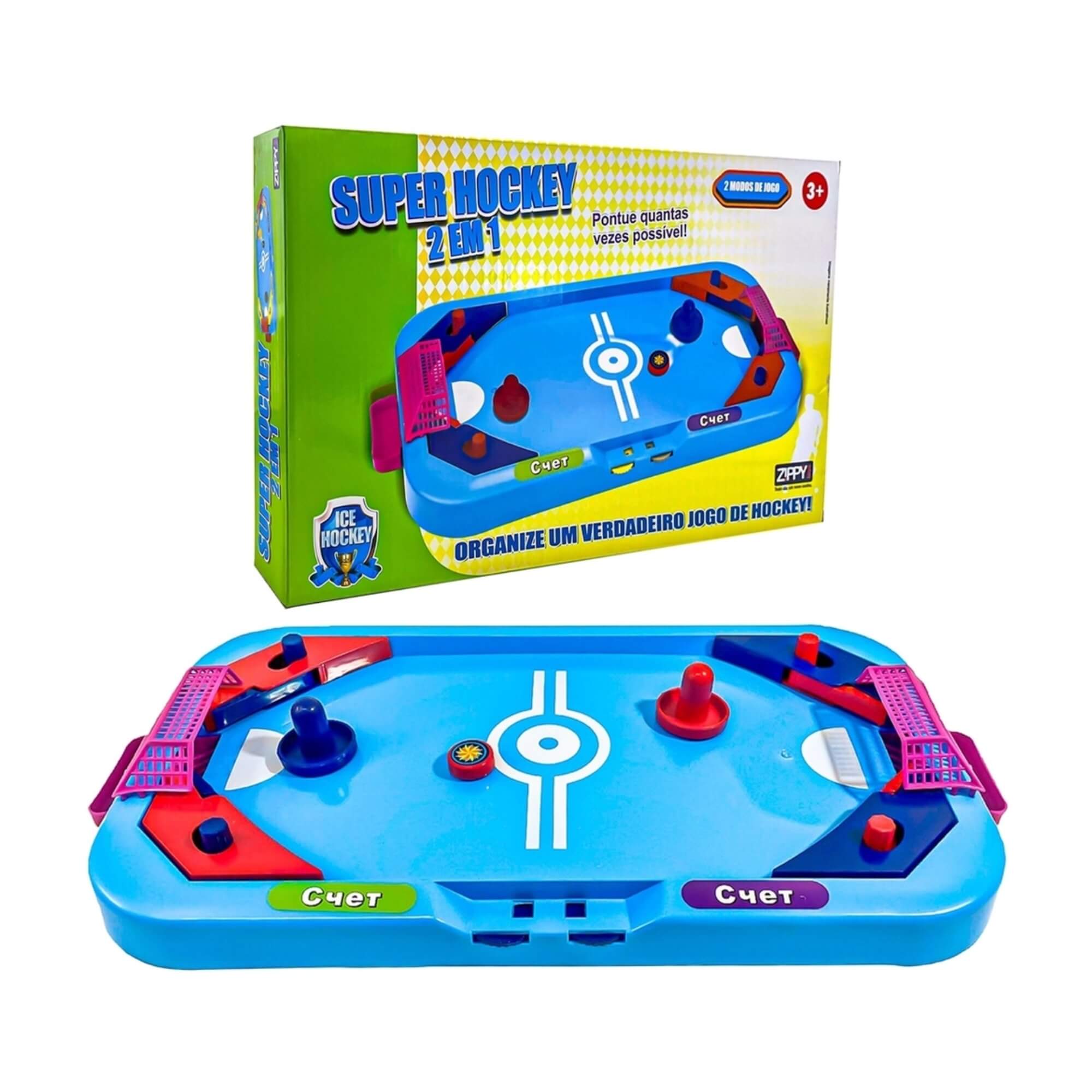 Brinquedo Infantil Super Hockey 2 em 1 Air Hockey e Futebol de Mesa Zippy Toys - 8339