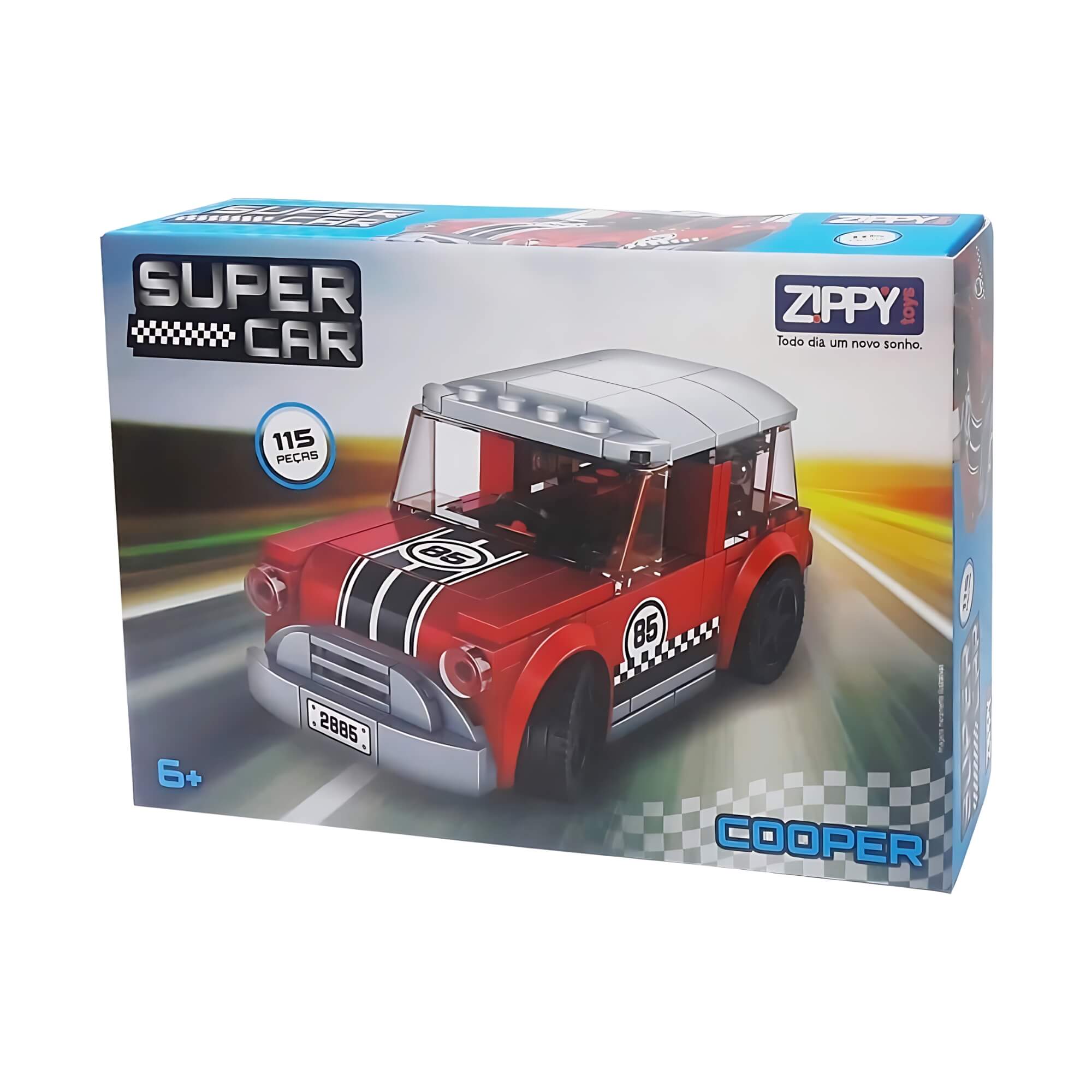Brinquedo Infantil Super Car Cooper Vermelho e Branco 115 Peças Zippy Toys - 8349