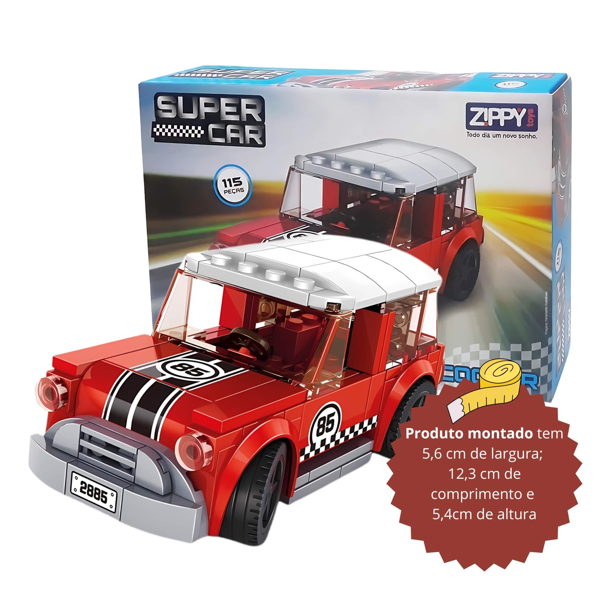 Brinquedo Infantil Super Car Cooper Vermelho e Branco 115 Peças Zippy Toys - 8349
