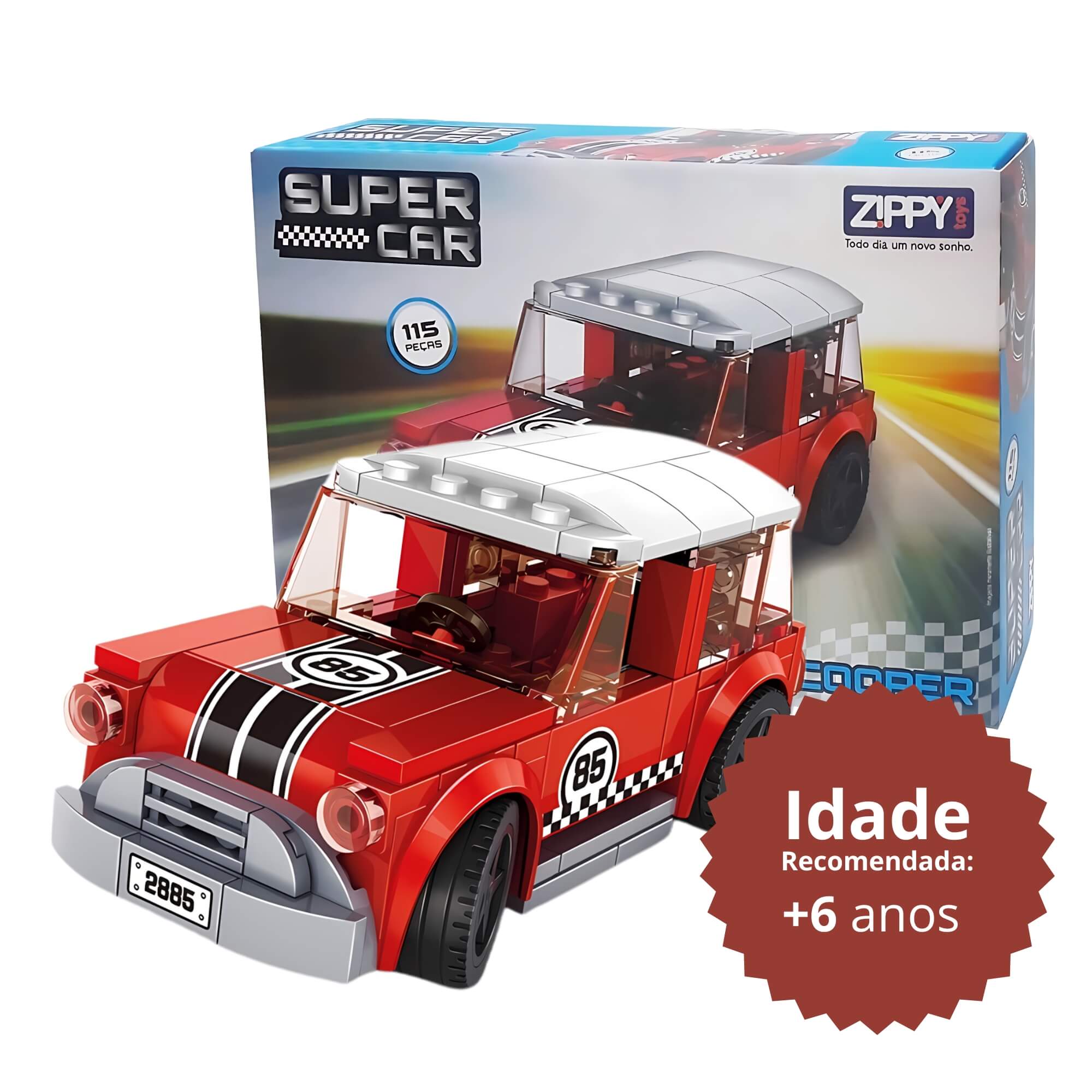 Brinquedo Infantil Super Car Cooper Vermelho e Branco 115 Peças Zippy Toys - 8349