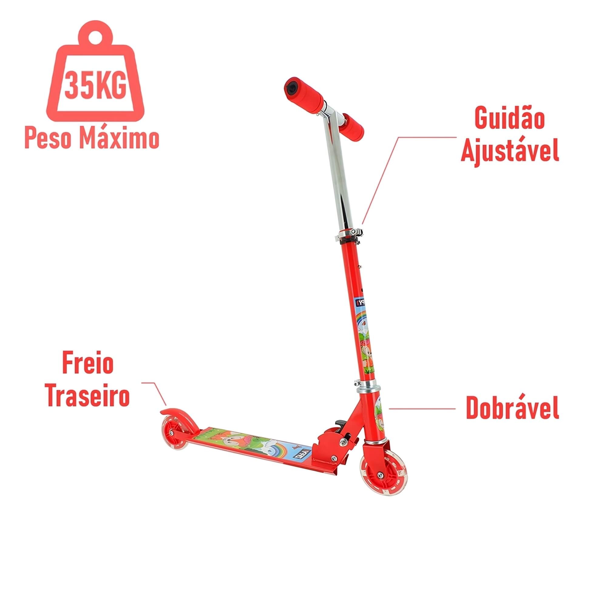 Patinete Raposinha Dobrável 2 Rodas Vermelho Zippy Toys - 8742