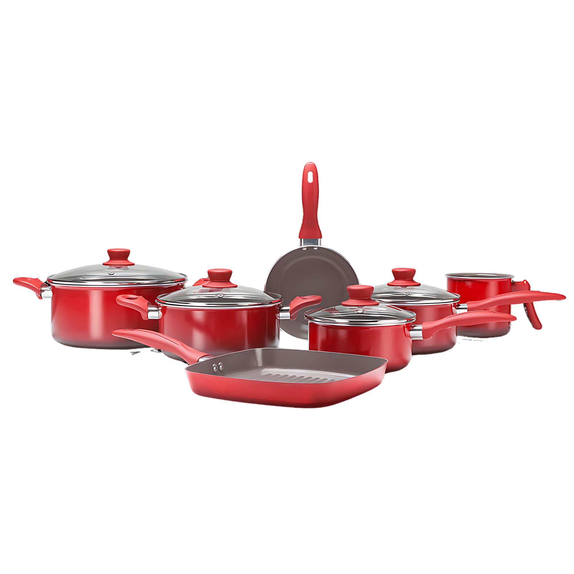 Jogo de Panelas Antiaderente Ceramic Life 7 Peças Easy Vermelho Brinox - 4789/103