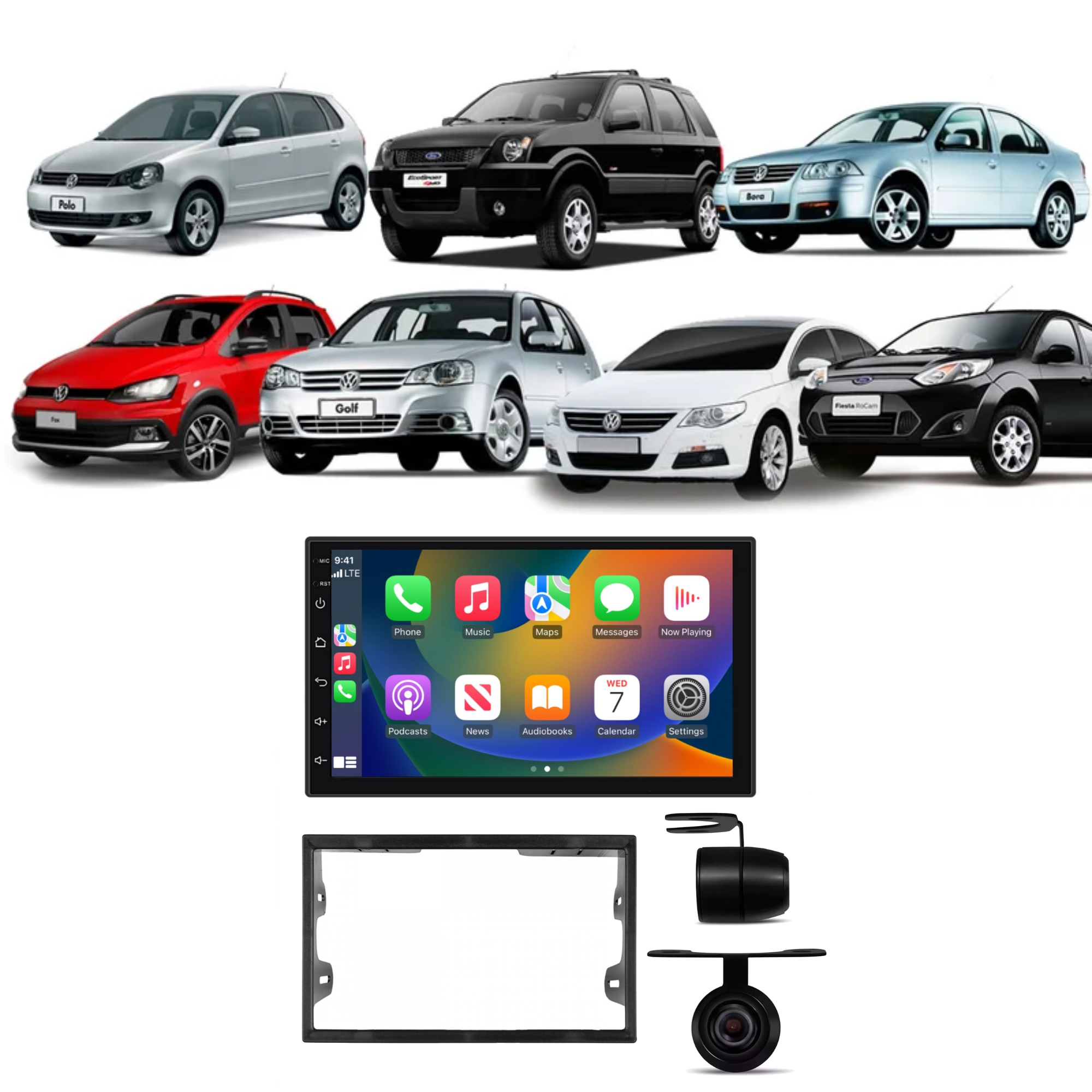 COMP Kit Central Multimídia Android 7" Roadstar Polo Golf Bora Fiesta CarPlay AndroidAuto 32/2 GB Wi-Fi - RS815BR