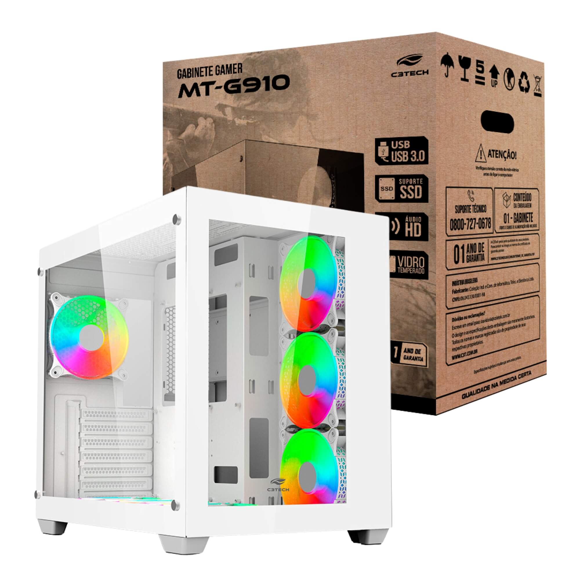 Gabinete Aquarius MT-G910WH Sem Fonte C3 Tech Gaming - 401030590400