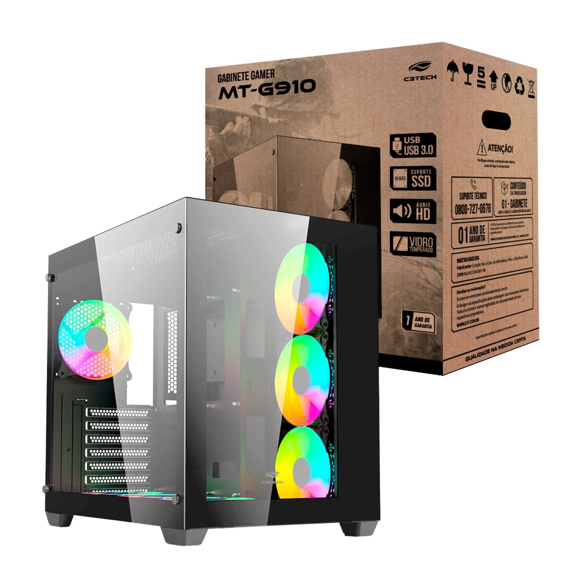 Gabinete Aquarius MT-G910BK Sem Fonte C3 Tech Gaming - 401030590100