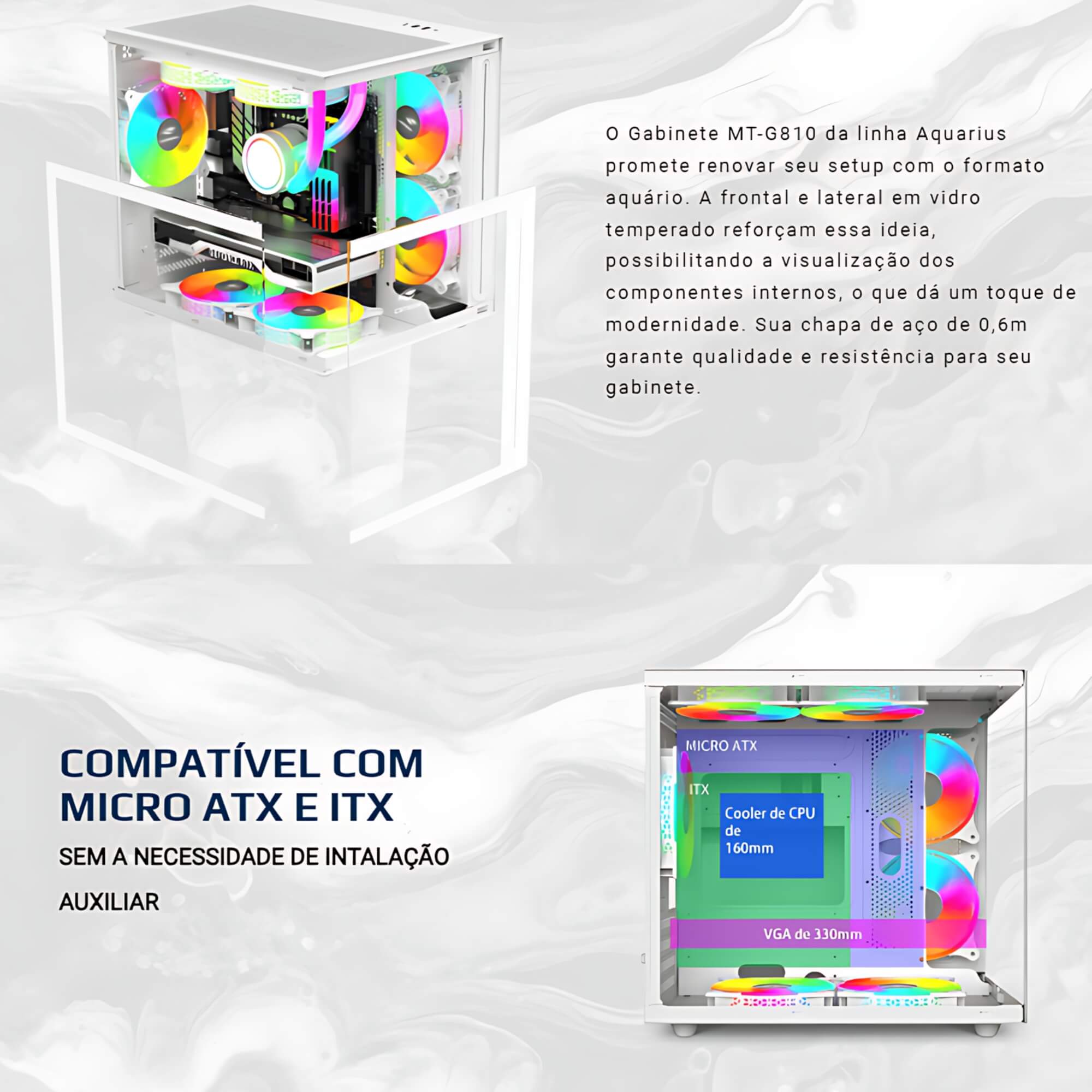 Gabinete Aquarius MT-G810BK Sem Fonte C3 Tech Gaming - 301030580100