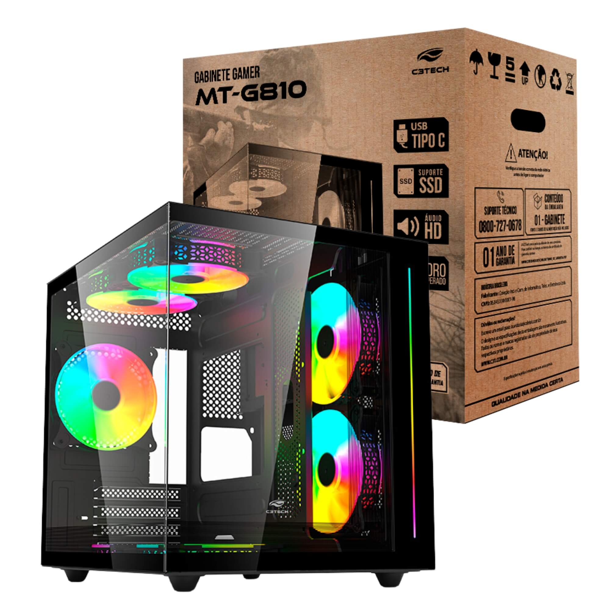 Gabinete Aquarius MT-G810BK Sem Fonte C3 Tech Gaming - 301030580100
