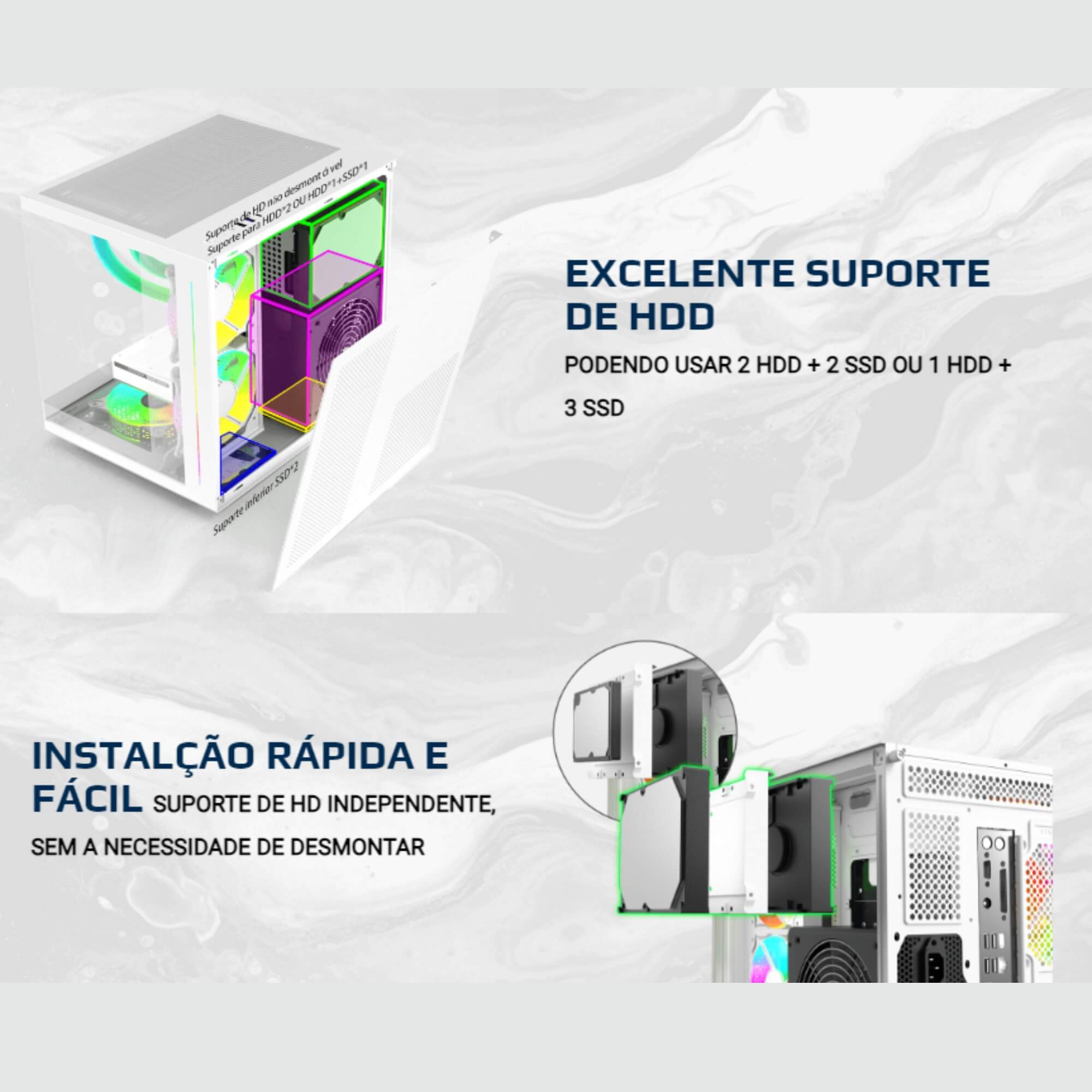 Gabinete Aquarius MT-G810WH Sem Fonte C3 Tech Gaming - 301030580400
