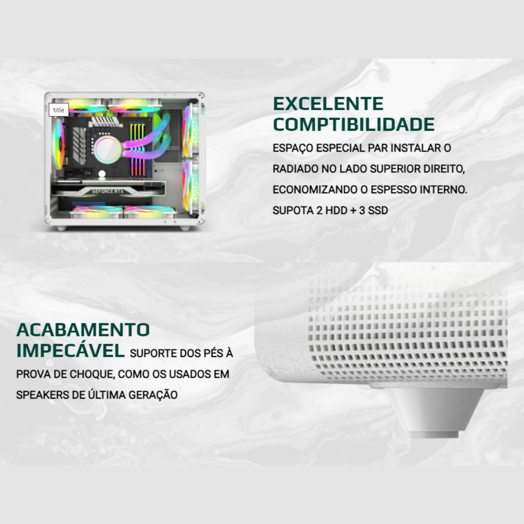 Gabinete Aquarius MT-G710WH Sem Fonte C3 Tech Gaming - 301030570400
