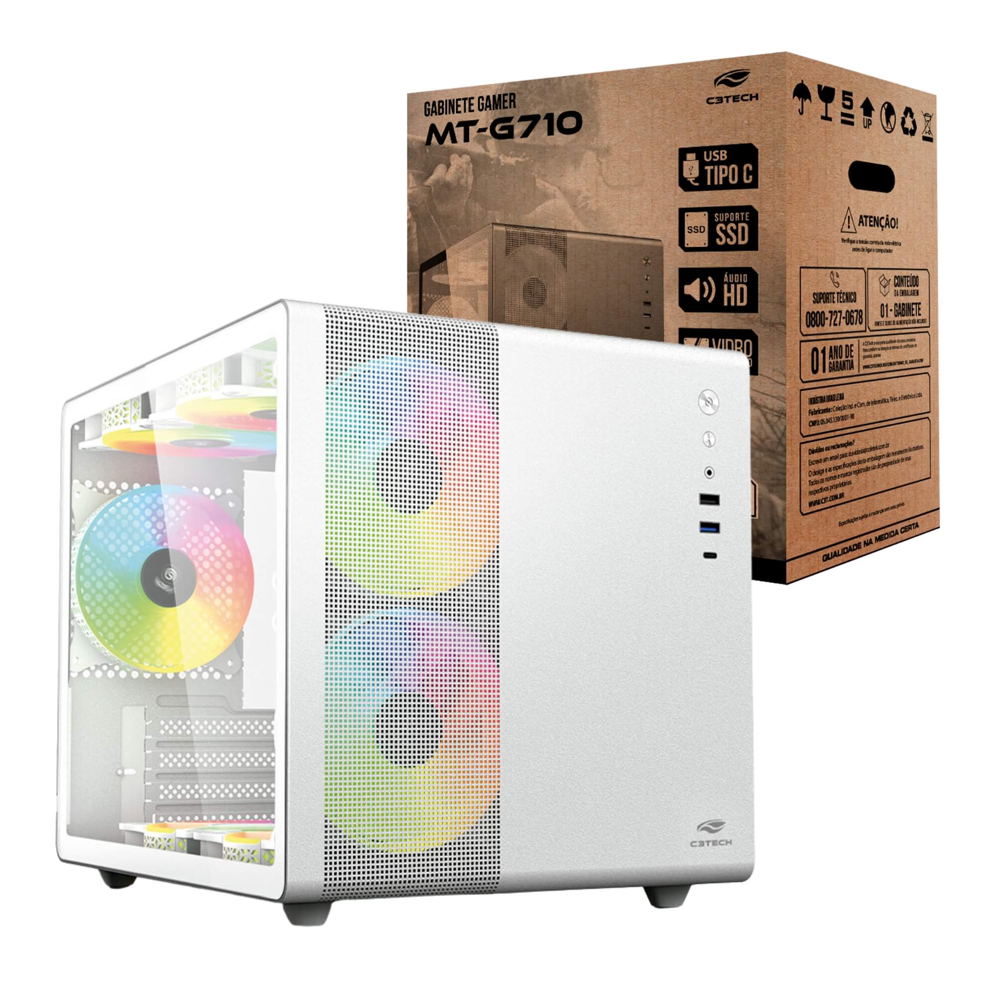 Gabinete Aquarius MT-G710WH Sem Fonte C3 Tech Gaming - 301030570400