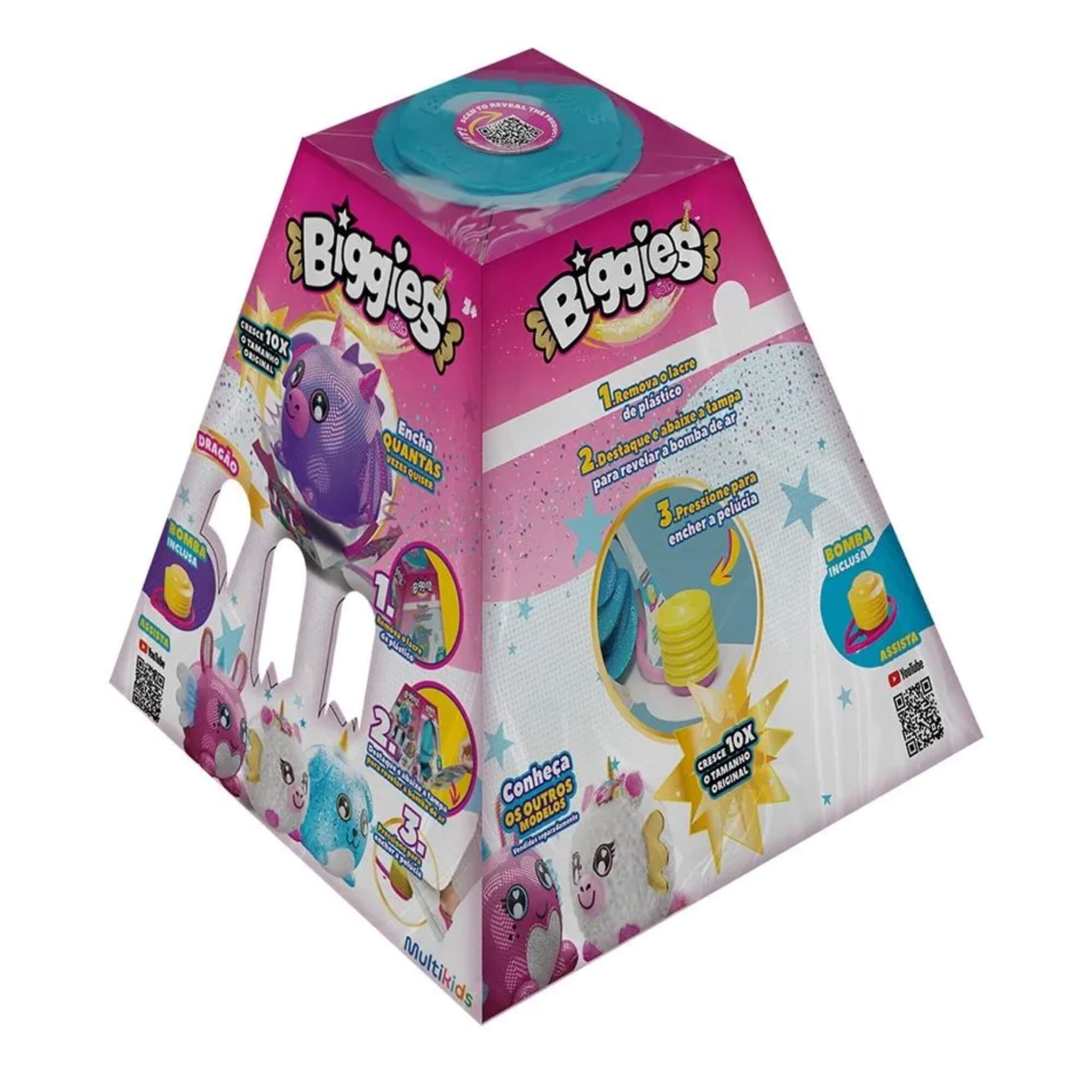 VAR Brinquedo Infantil 1x Pelúcia Biggies Inflável C/ Bomba de Ar  - Multilaser Modelo:Dragão