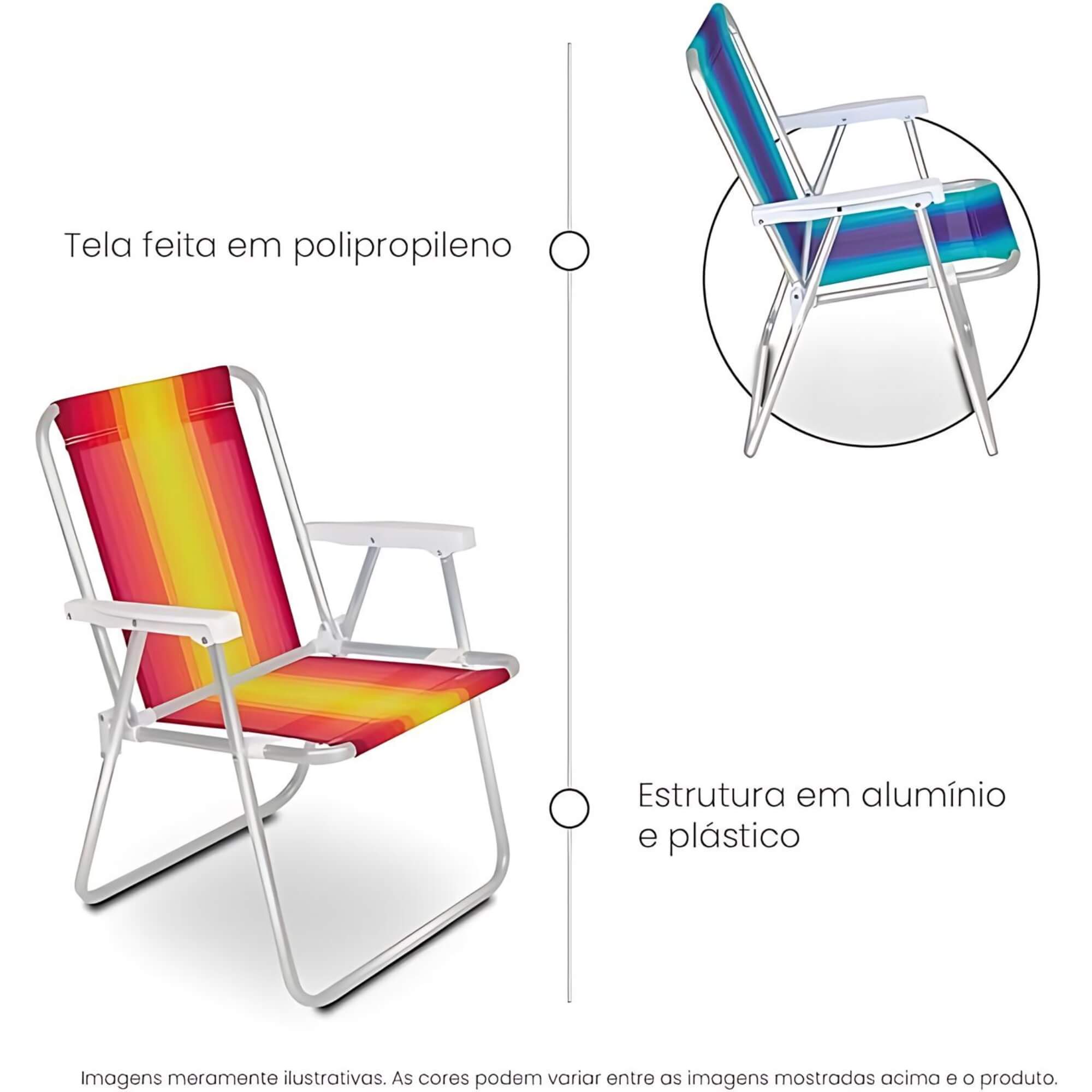 Cadeira Alta de Praia em Alumínio Estampas Sortidas até 110kgs MOR - 002101
