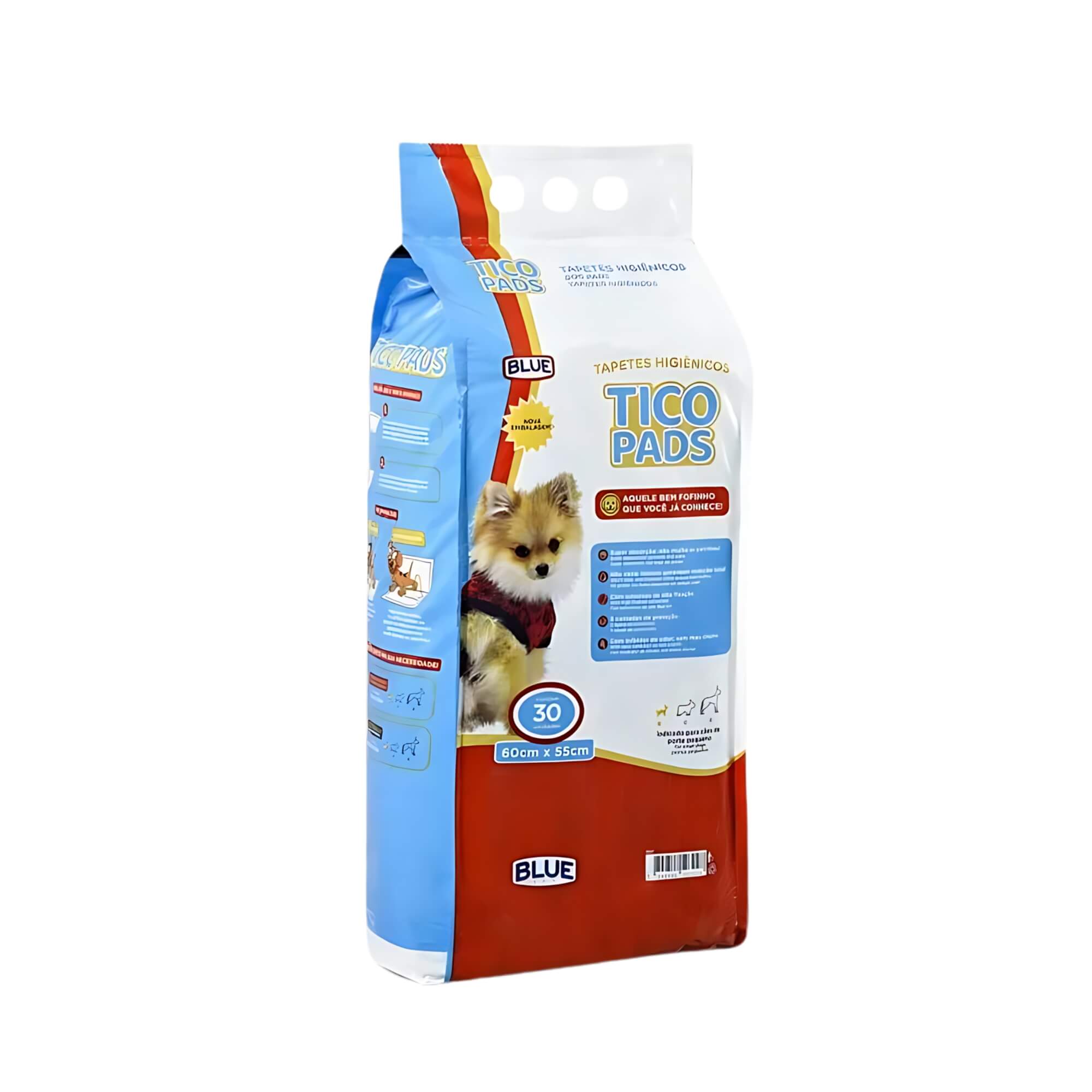 Tapete Higiênico Tico Pads 30 unidades 55x60cm Blue Multilaser Mimo - 0307
