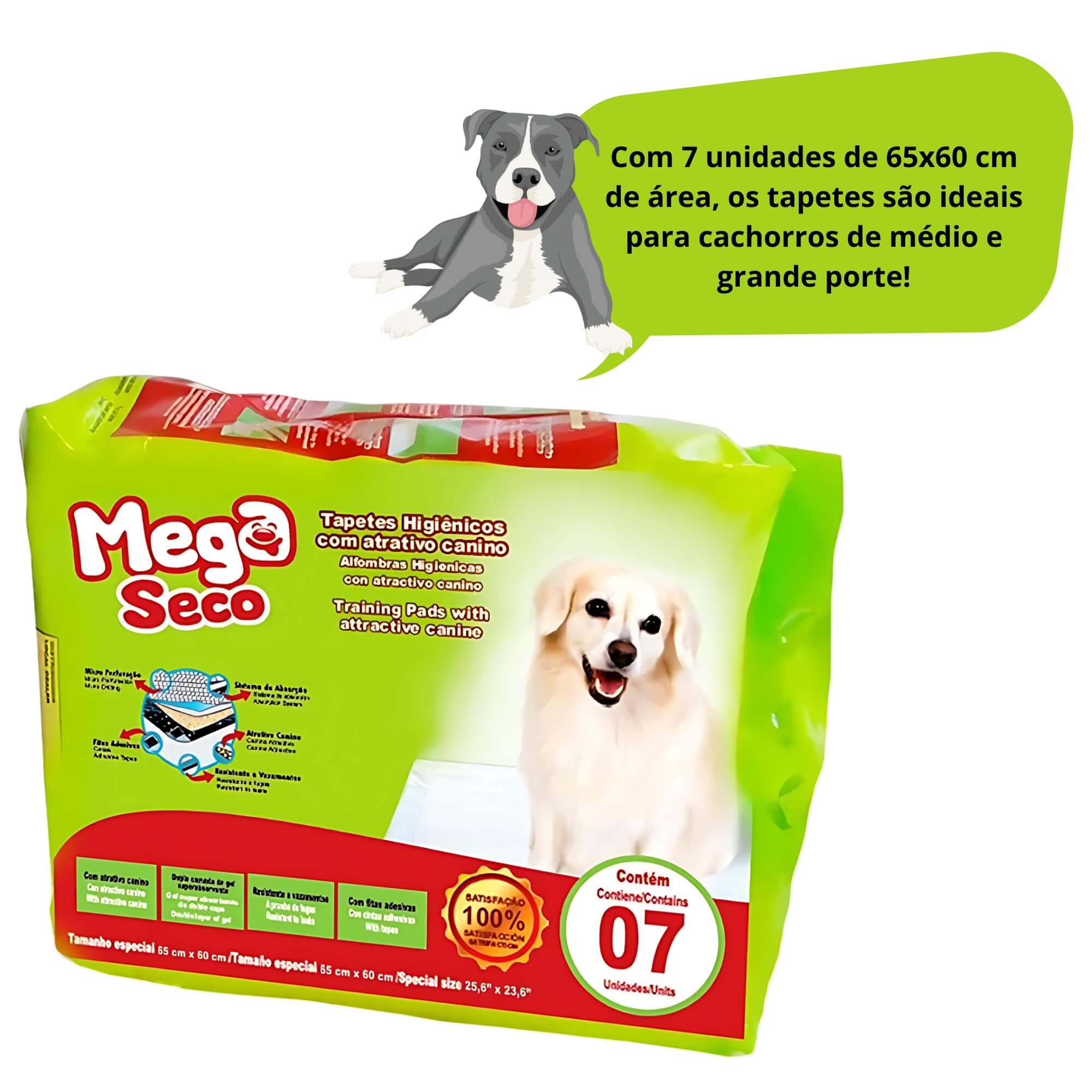 Tapete Higiênico 7 und 65x60cm Mega Seco Multilaser Mimo - PP266
