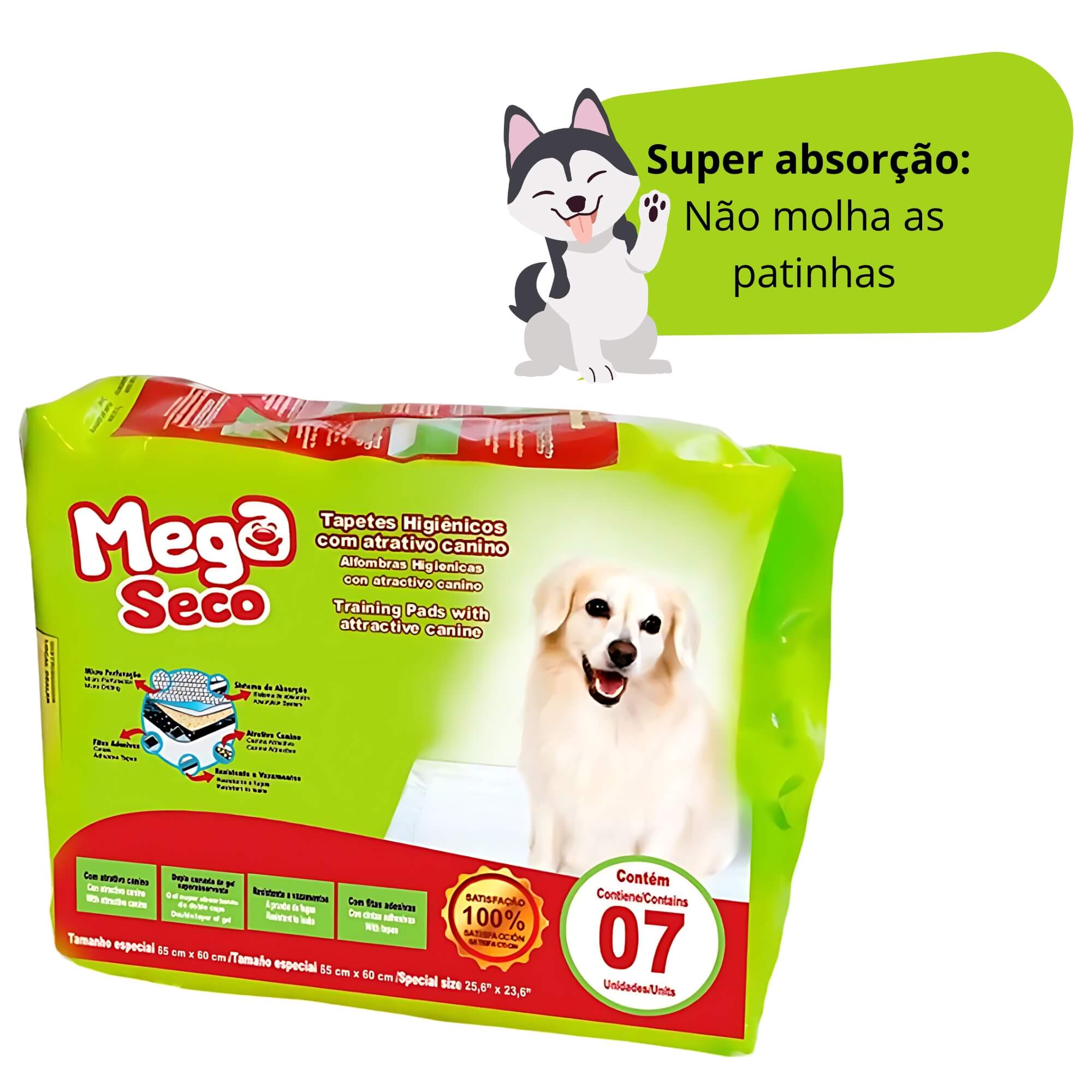 Tapete Higiênico 7 und 65x60cm Mega Seco Multilaser Mimo - PP266