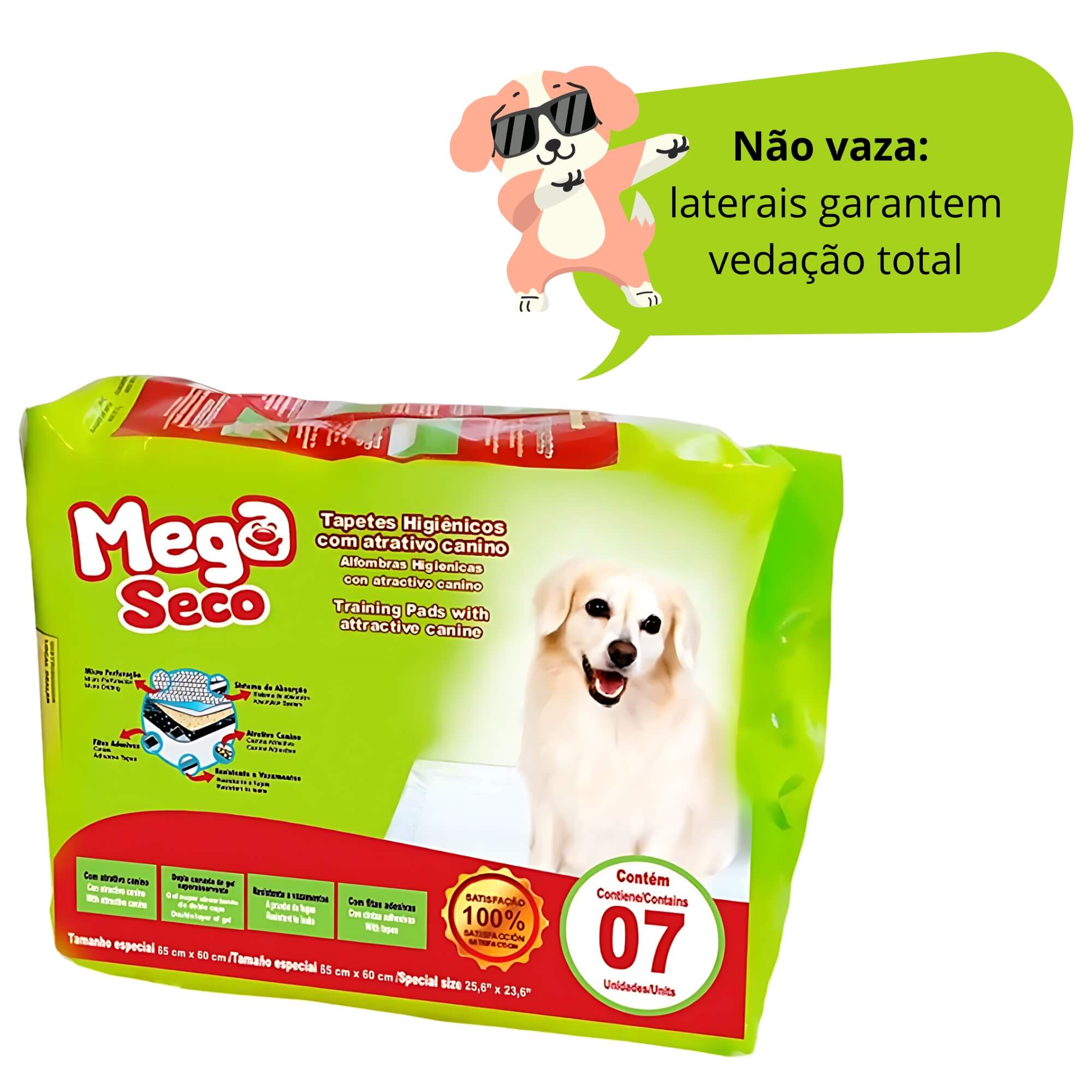 Tapete Higiênico 7 und 65x60cm Mega Seco Multilaser Mimo - PP266